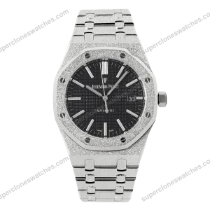 Super-Clone-Audemars-Piguet-Royal-Oak-Frosted-Gold-41mm-Black-Dial-Steel-1