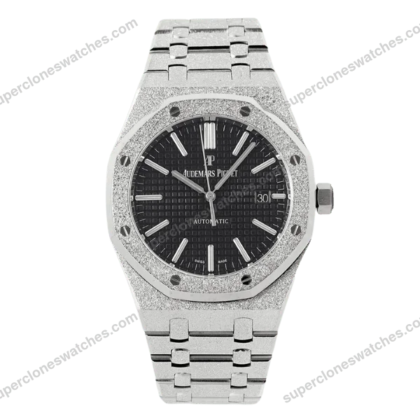 Super-Clone-Audemars-Piguet-Royal-Oak-Frosted-Gold-41mm-Black-Dial-Steel-1