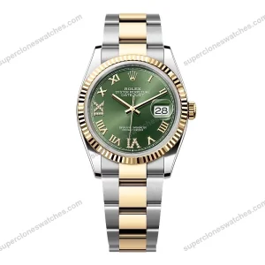 Super-Clone-Rolex-Datejust-Olive-Green-Roman-Diamond-Dial-126233-0026-36-mm-1