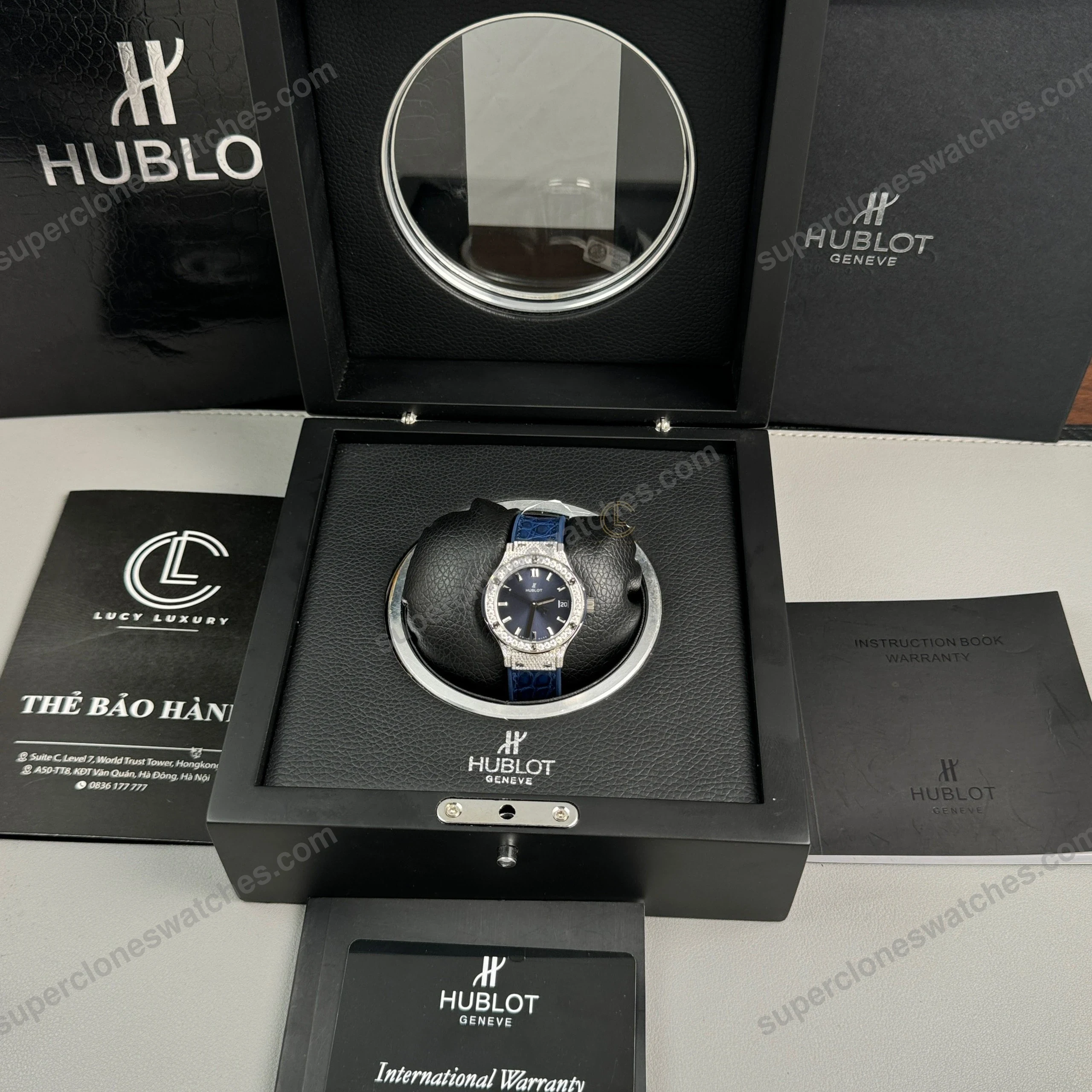 Super-Clone-Hublot-Classic-Fusion-Diamonds-Moissanite-Pave-33mm-Blue-Dial-–-Ha-8