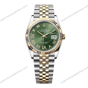 Super-Clone-Rolex-Datejust-Olive-Green-Roman-Diamond-Dial-126233-0025-36-mm-1