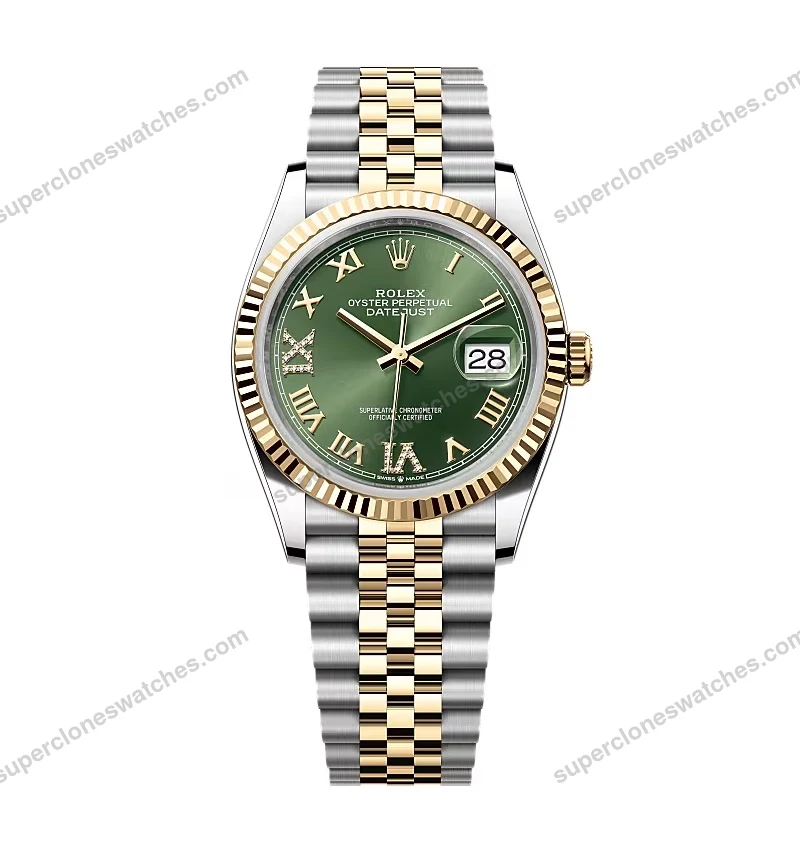 Super-Clone-Rolex-Datejust-Olive-Green-Roman-Diamond-Dial-126233-0025-36-mm-1