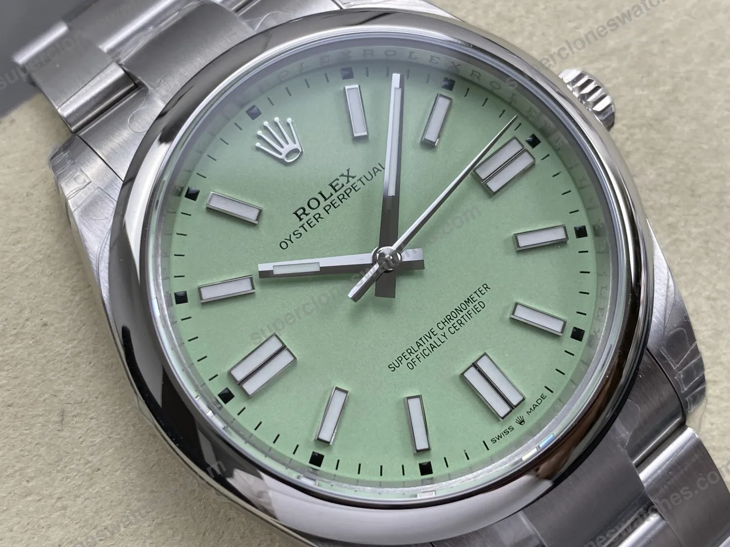 super-clone-rolex-oyster-perpetual-277200-pistachio-dial-view-2