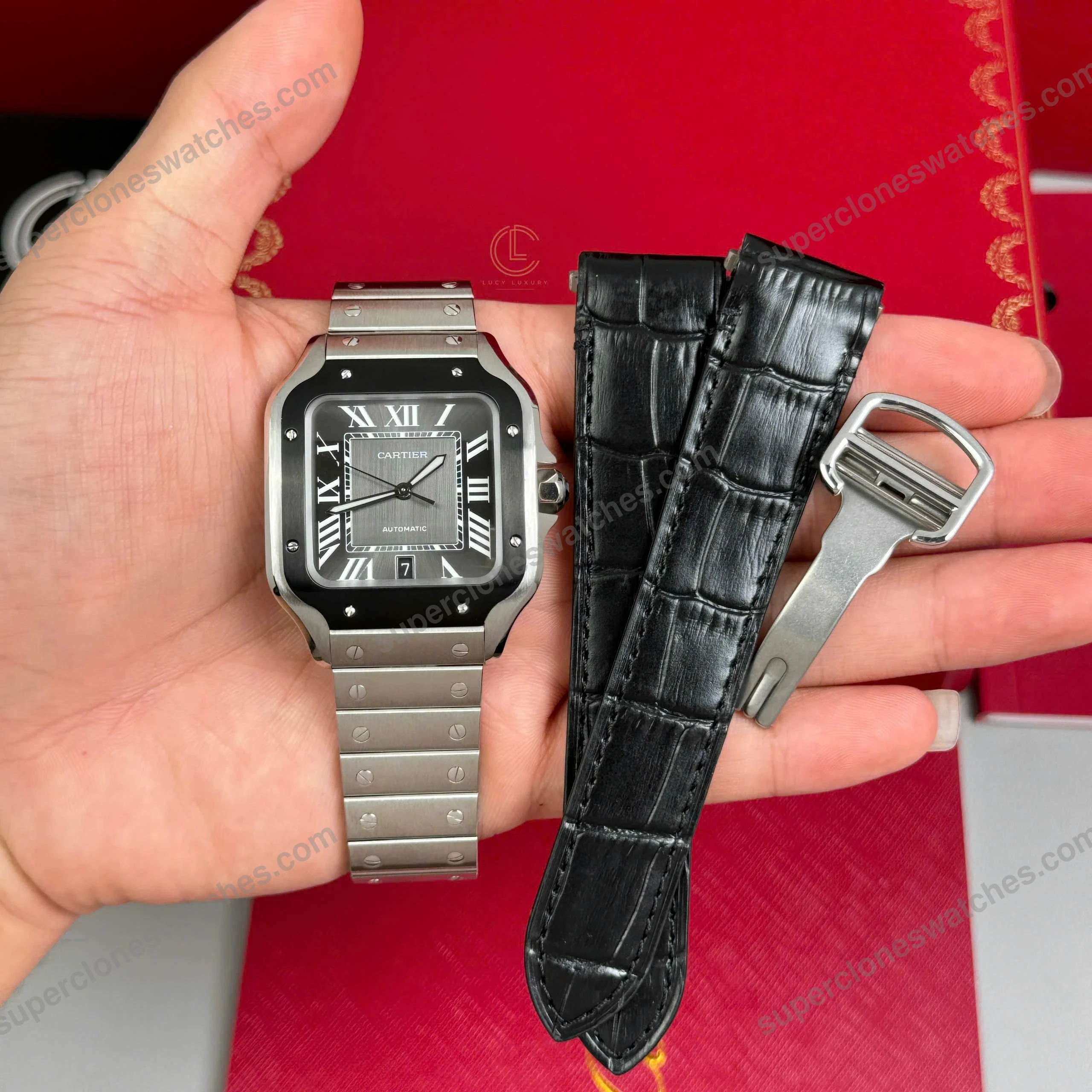 Super-Clone-Cartier-Santos-De-Cartier-Ceramic-CRWSSA0037-39.8mm-Miyota.9015-2