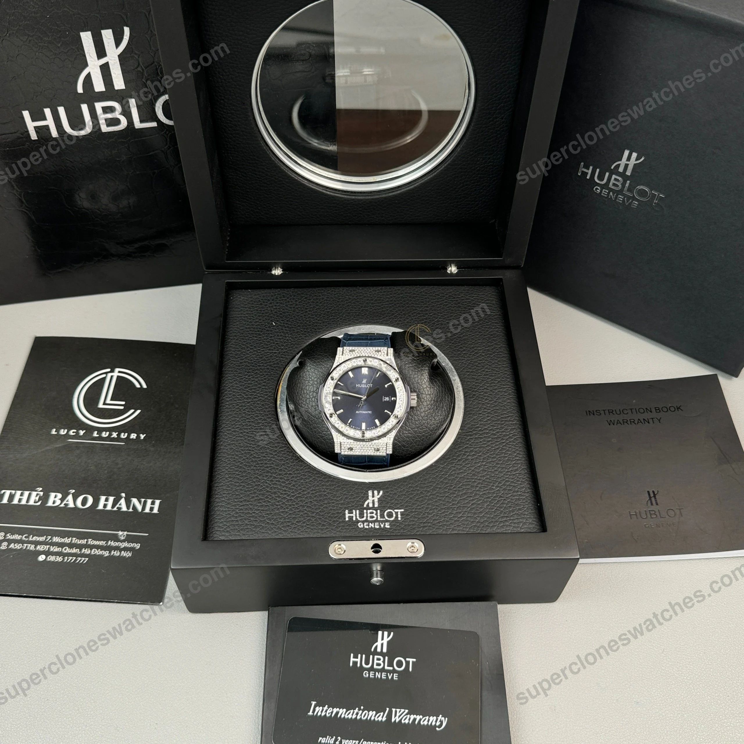 Super-Clone-Hublot-Classic-Fusion-Diamonds-Moissanite-Pave-42mm-Blue-Dial-–-Cu-9