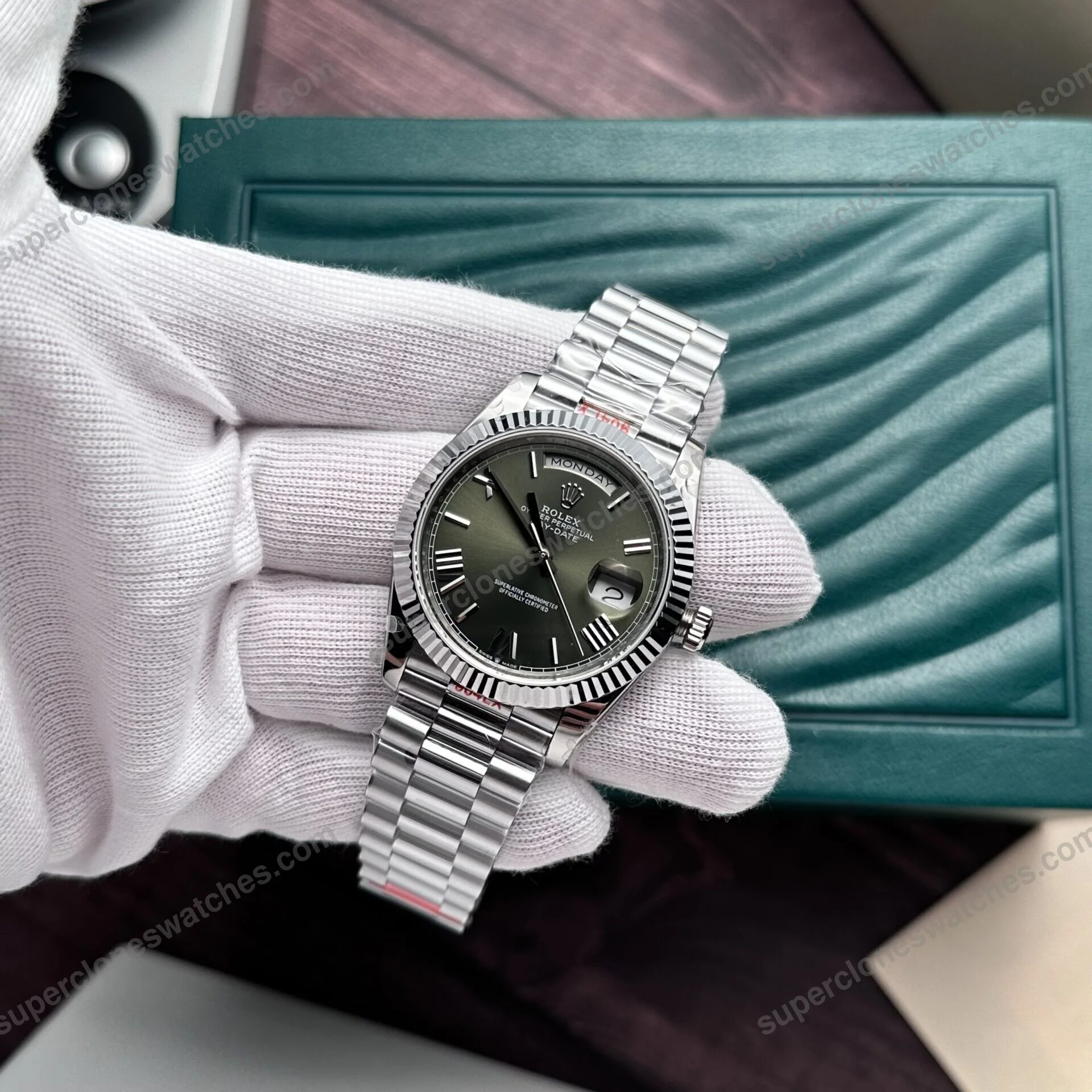 Super-Clone-Rolex-Day-Date-Olive-Green-Dial-228239-0033-40-mm-3