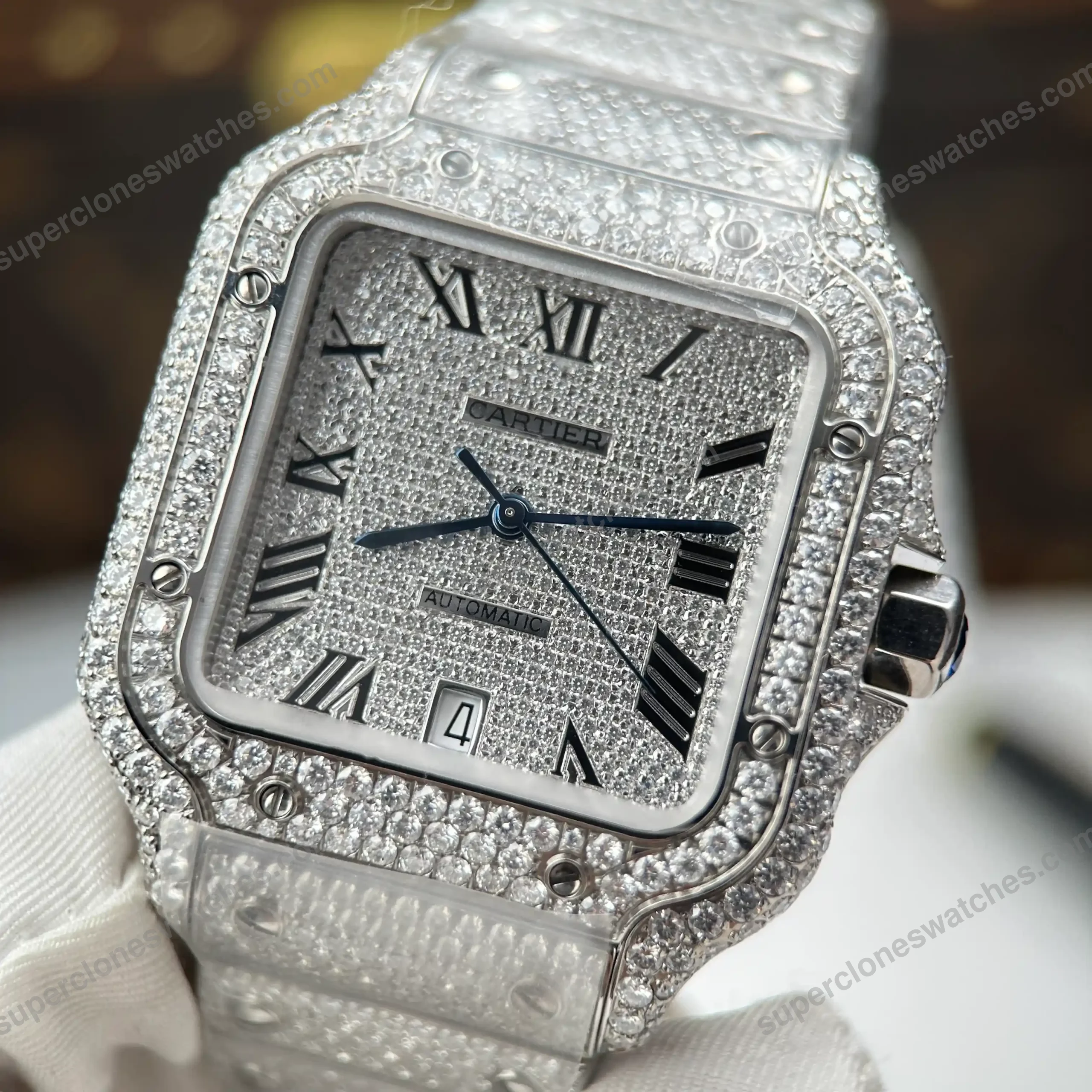 Super-Clone-Cartier-Santos-de-Cartie-Larger-Full-Diamond-39.8mm-8211-Handcraf-6