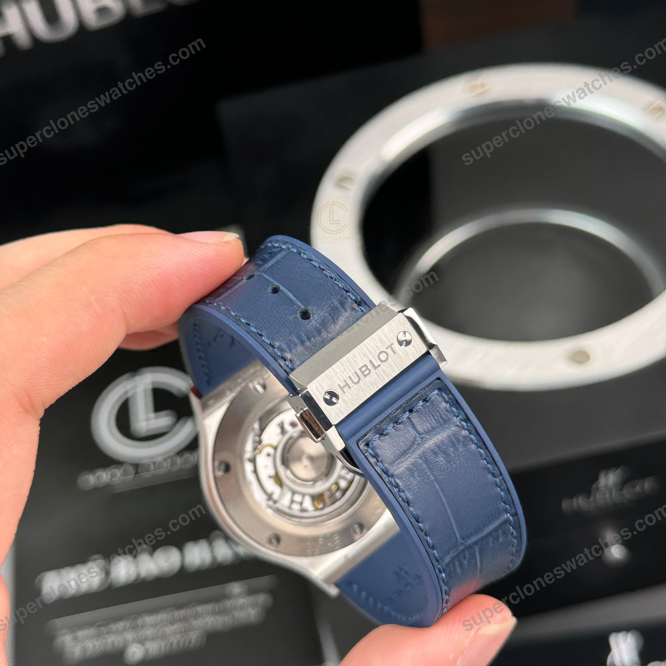 Super-Clone-Hublot-Classic-Fusion-Titanium-38mm-Blue-Dial-Unisex-Size-8