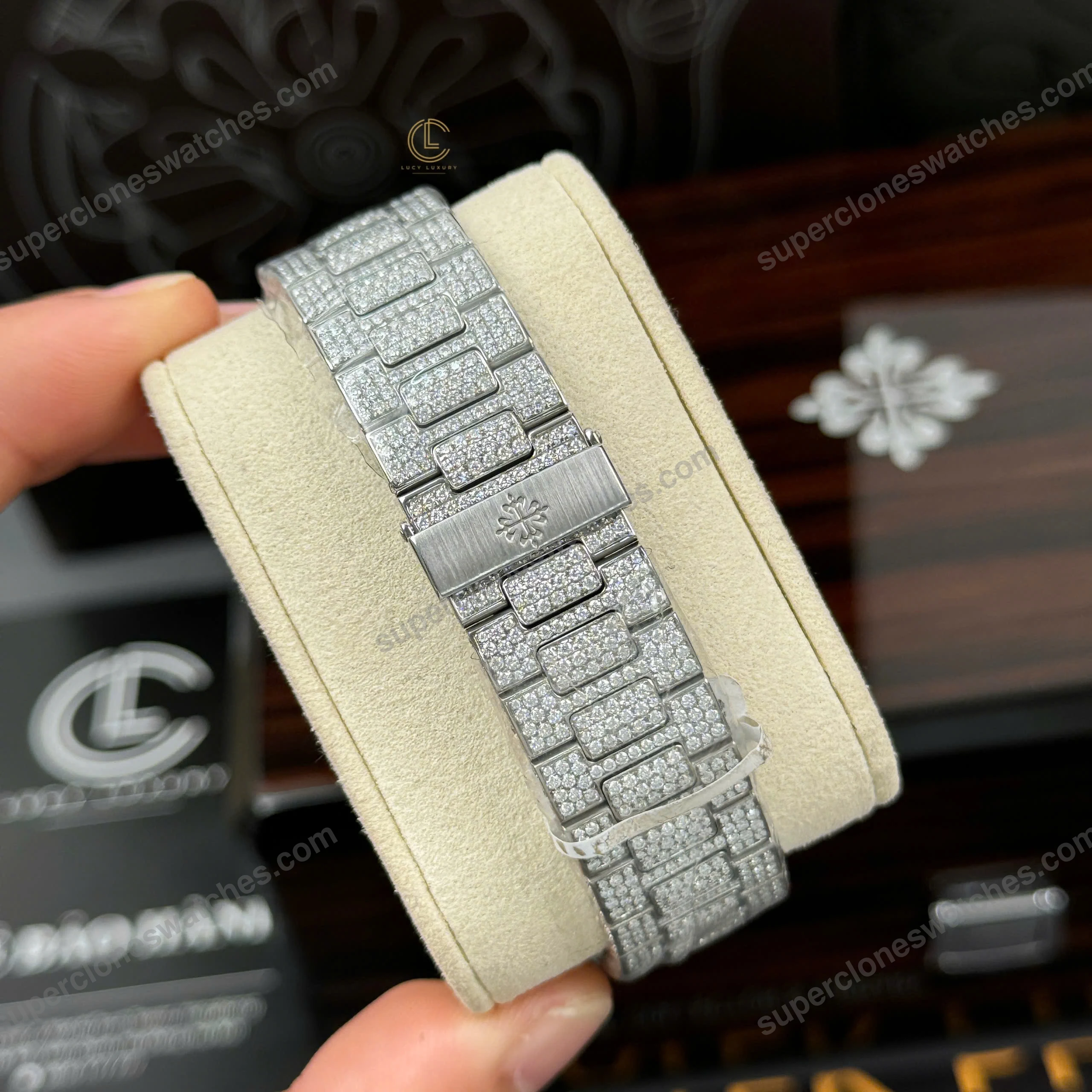 Super-Clone-Patek-Philippe-Nautilus-57121A-40mm-Blue-Dial-Full-Moissanite-Hongk-11