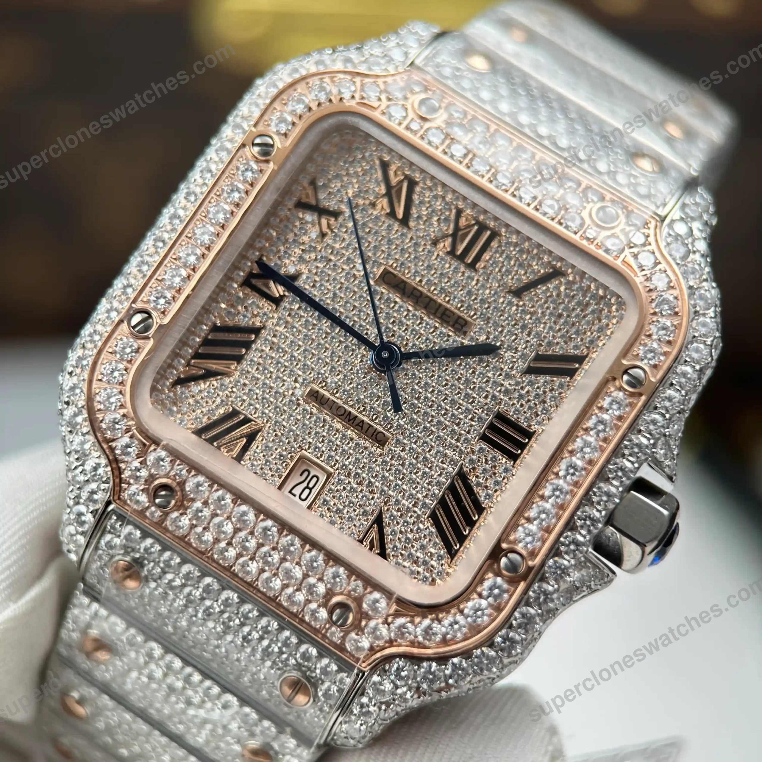 Super-Clone-Cartier-Santos-de-Cartie-Larger-Full-Diamond-Demi-Rose-Gold-39.8mm-a-6