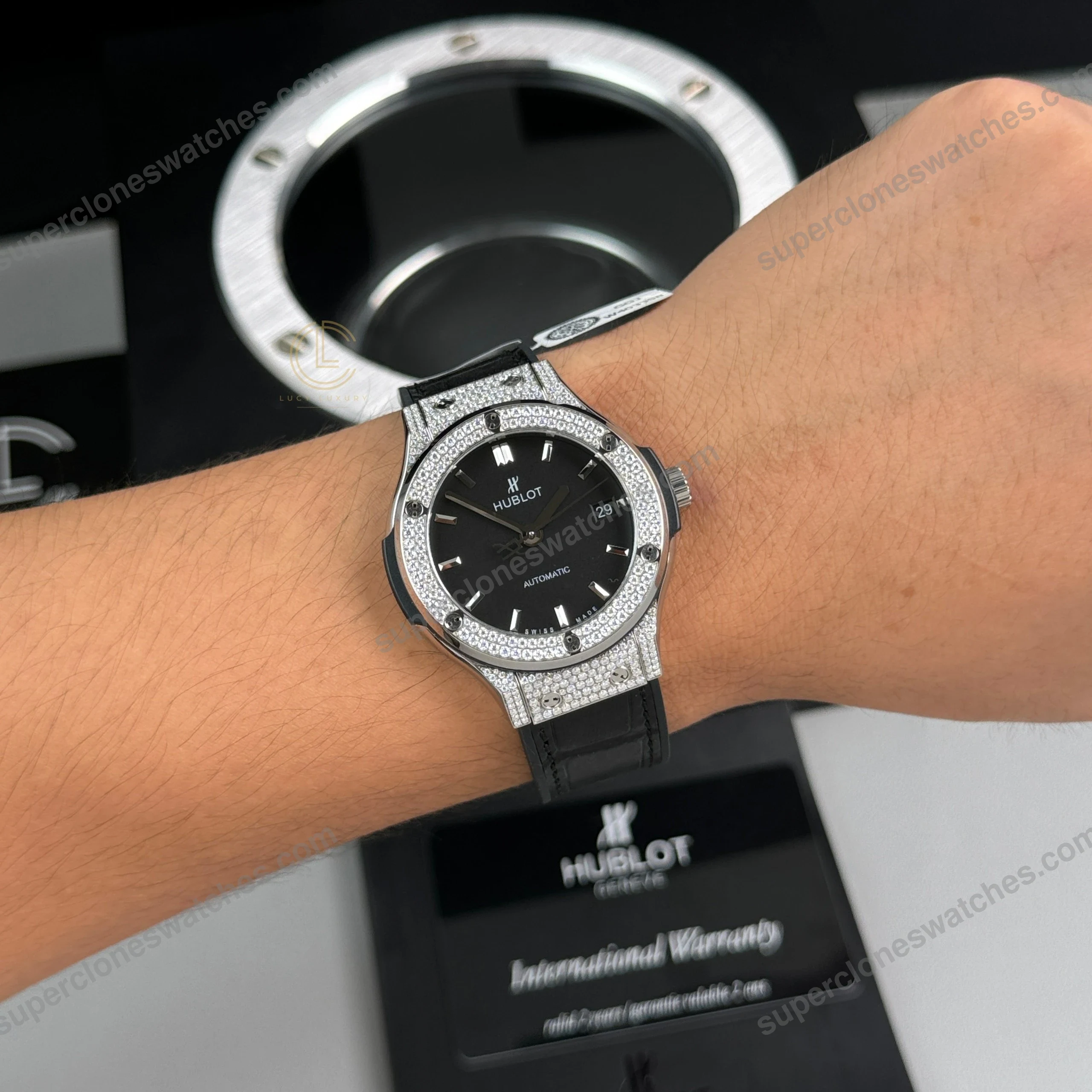 Super-Clone-Hublot-Classic-Fusion-Diamonds-Moissanite-Pave-38mm-Black-Dial-–-H-5