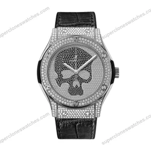 Super-Clone-Hublot-Classic-Fusion-SKULL-Full-Diamonds-Moissanite-Pave-42mm-Black-1