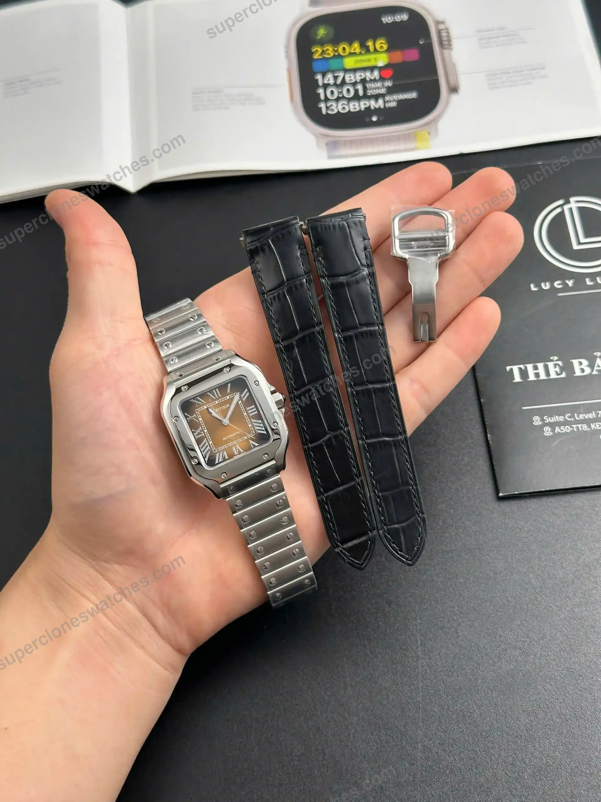 Super-Clone-Cartier-Santos-De-Cartier-Chocolate-Dial-WSSA0065-35.5mm-2