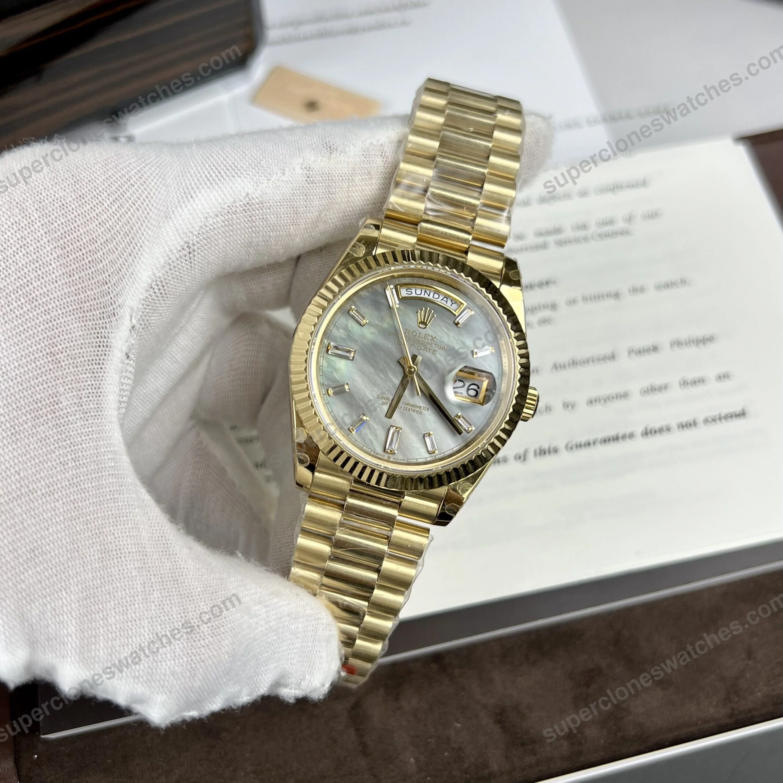 Super-Clone-Rolex-Day-Date-White-Mother-of-Pearl-Diamond-Dial-128238-0123-36-mm-3