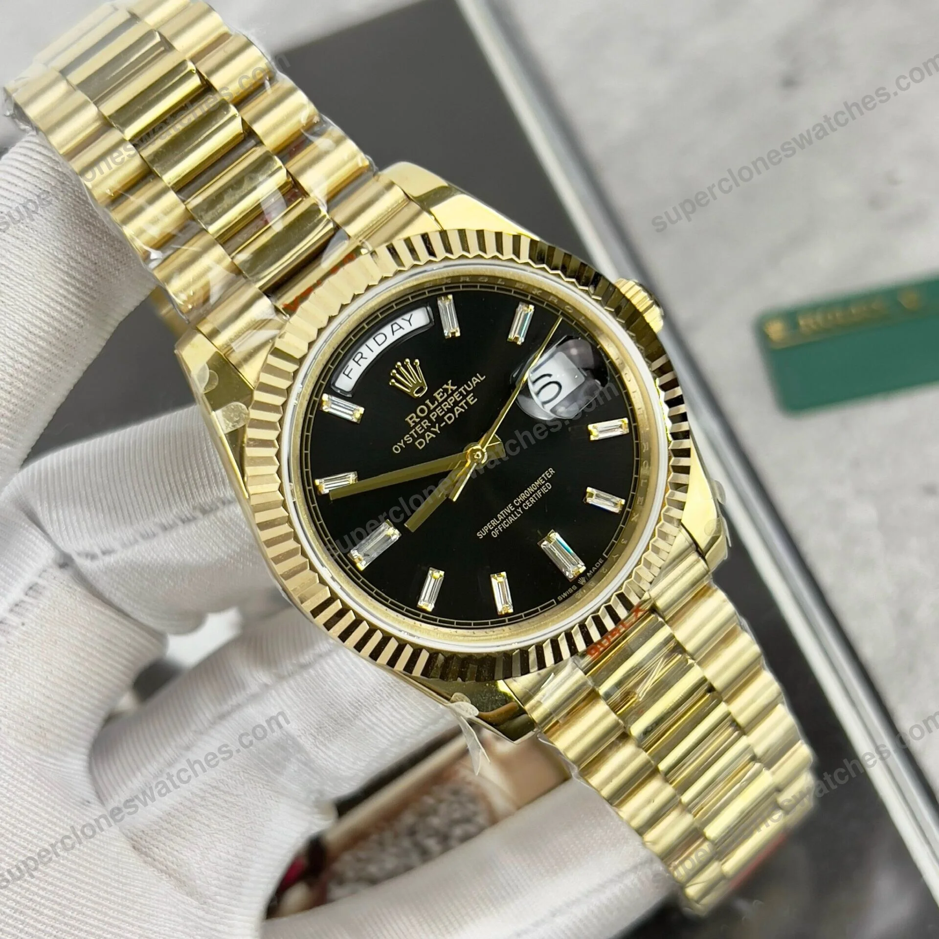 Super-Clone-Rolex-Day-Date-Bright-Black-Diamond-Dial-228238-0004-40-mm-3