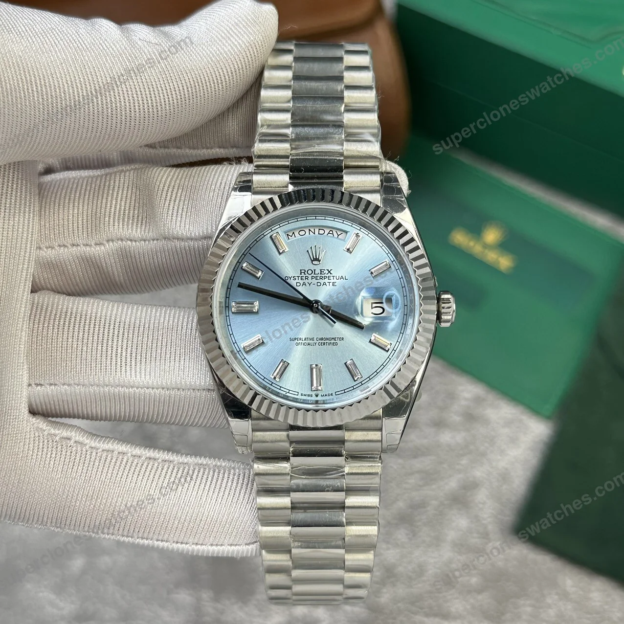 Super-Clone-Rolex-Day-Date-Ice-Blue-Diamond-Dial-228236-0006-40-mm-2