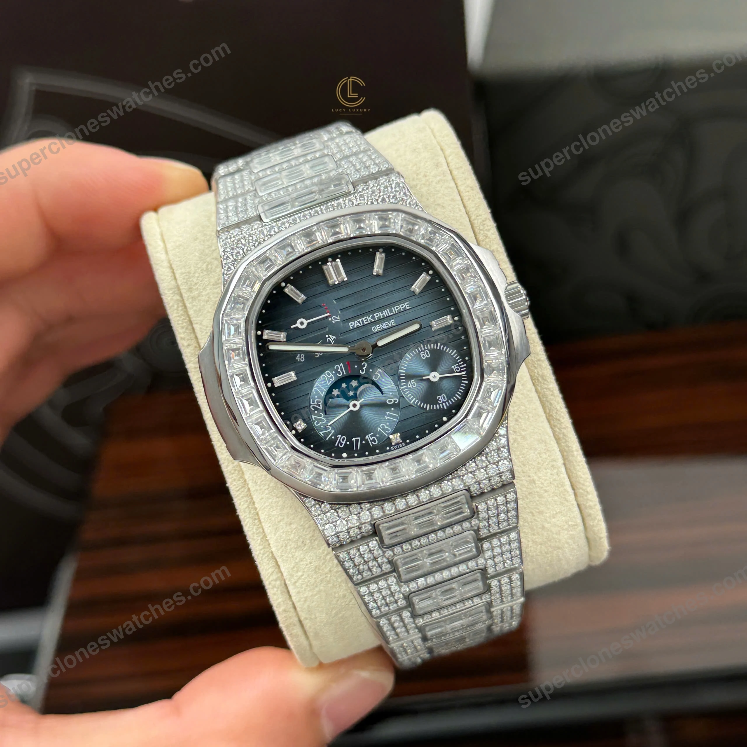 Super-Clone-Patek-Philippe-Nautilus-57121A-40mm-Custom-Full-Moissanite-Baguette-3