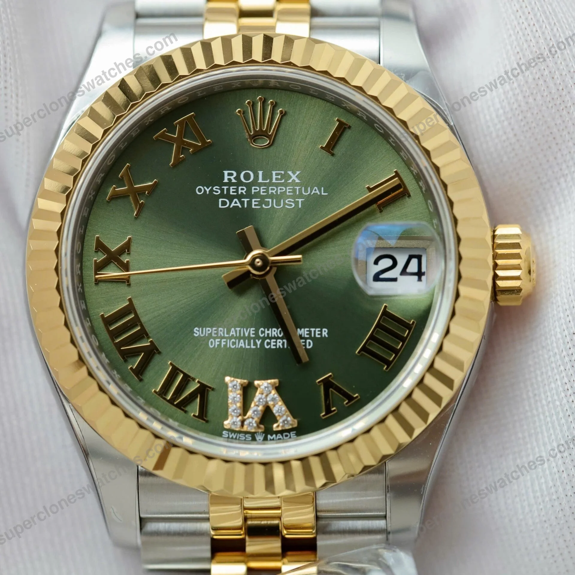 Super-Clone-Rolex-Datejust-Olive-Green-Roman-Diamond-Dial-126233-0025-36-mm-6