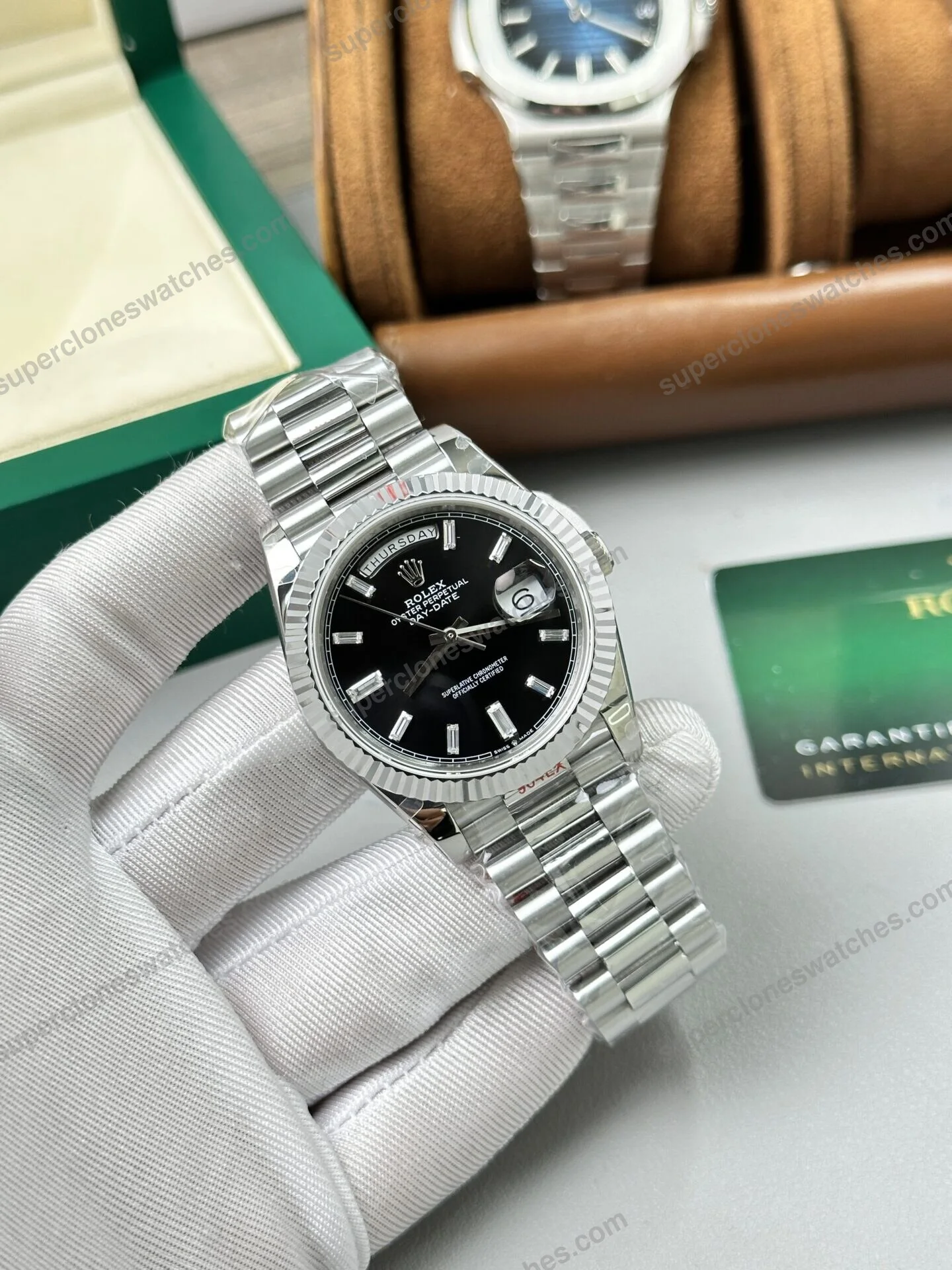 Super-Clone-Rolex-Day-Date-Bright-Black-Diamond-Dial-228236-0004-40-mm-4