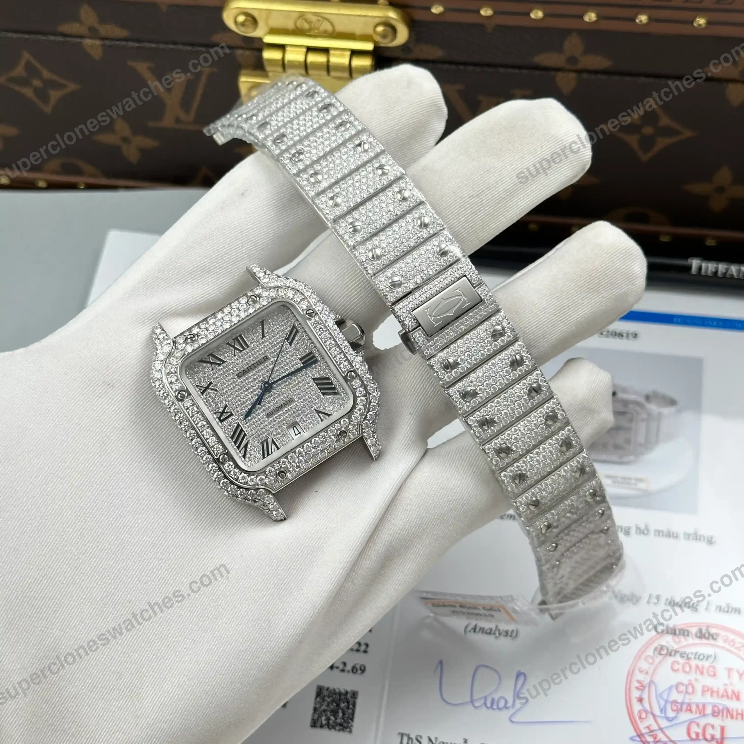 Super-Clone-Cartier-Santos-de-Cartie-Larger-Full-Diamond-39.8mm-8211-Handcraf-3