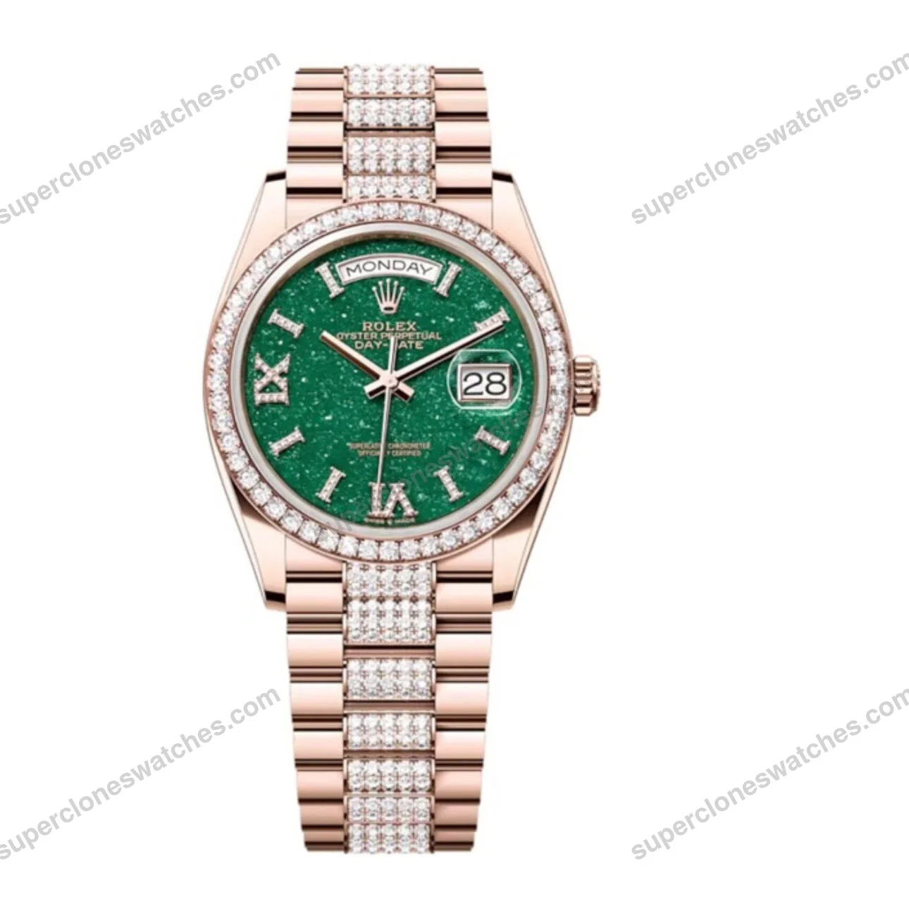 Super-Clone-Rolex-Day-Date-Green-Dial-128345RBR-Diamond-set-36-mm-1