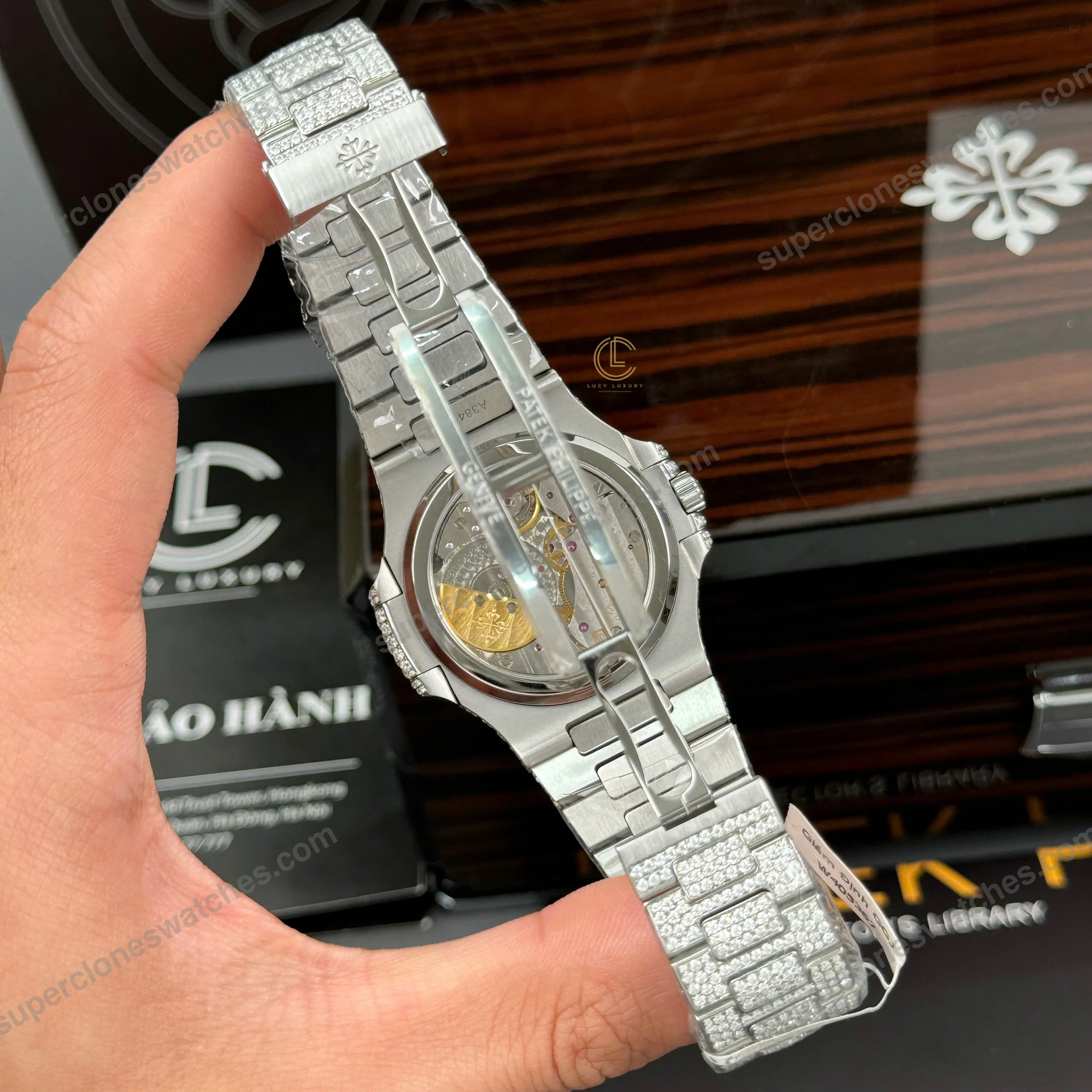 Super-Clone-Patek-Philippe-Nautilus-57121A-40mm-Blue-Dial-Full-Moissanite-Hongk-10