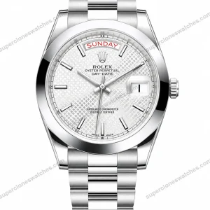 Reduced-Rolex-Day-Date-Silver-White-Textured-Dial-Oyster-Bracelet