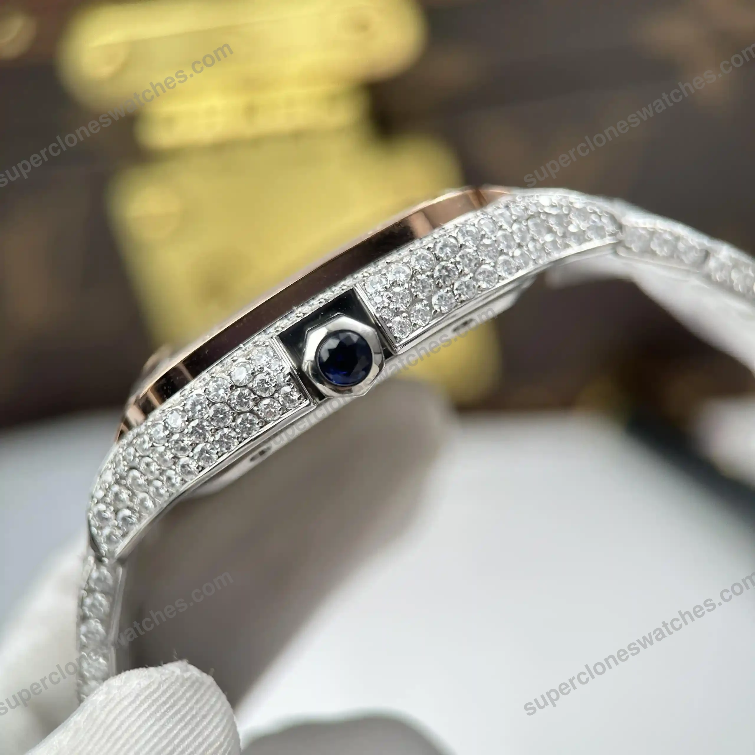 Super-Clone-Cartier-Santos-de-Cartie-Larger-Full-Diamond-Demi-Rose-Gold-39.8mm-a-7