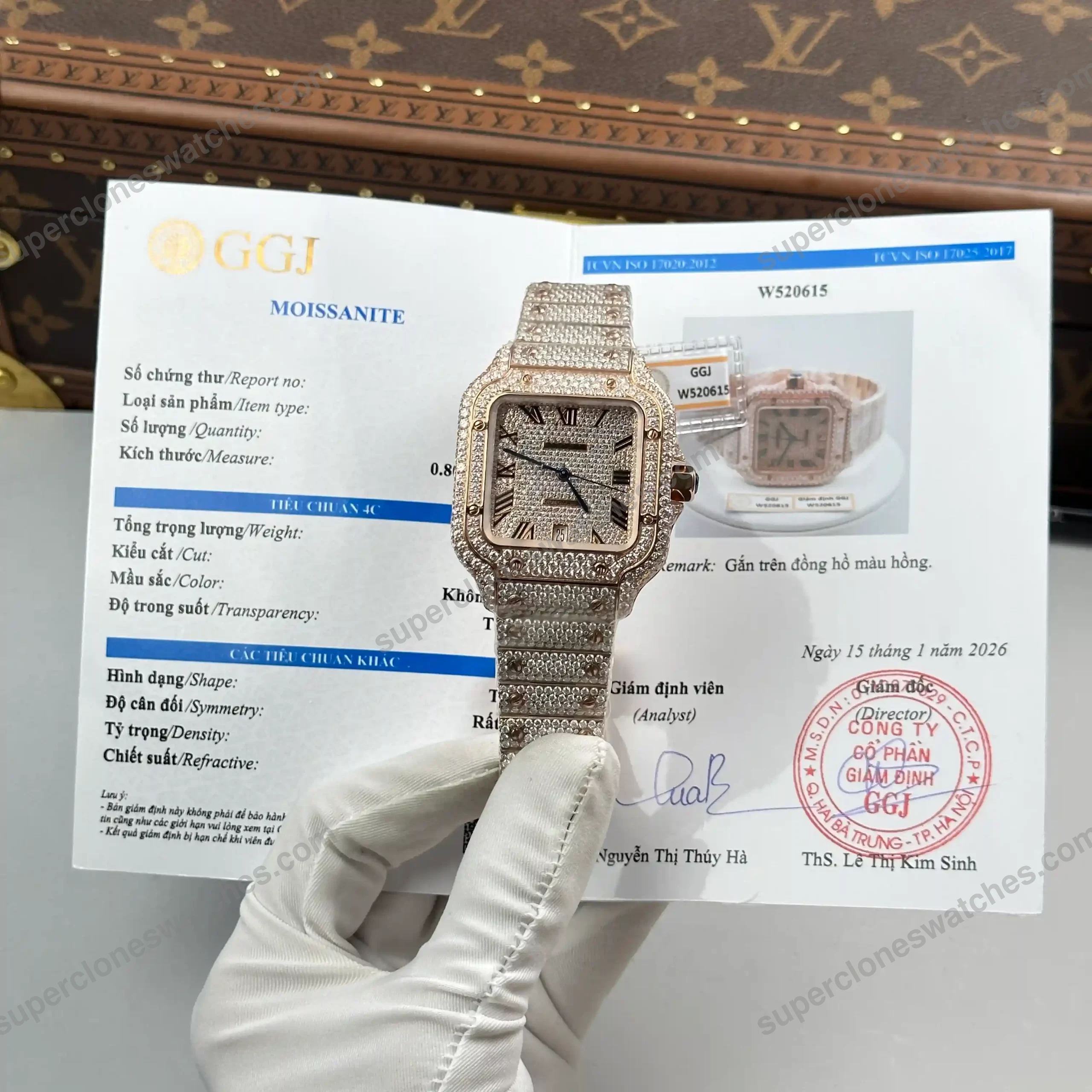 Super-Clone-Cartier-Santos-de-Cartie-Larger-Full-Diamond-Rose-Gold-39.8mm-–-Ha-2