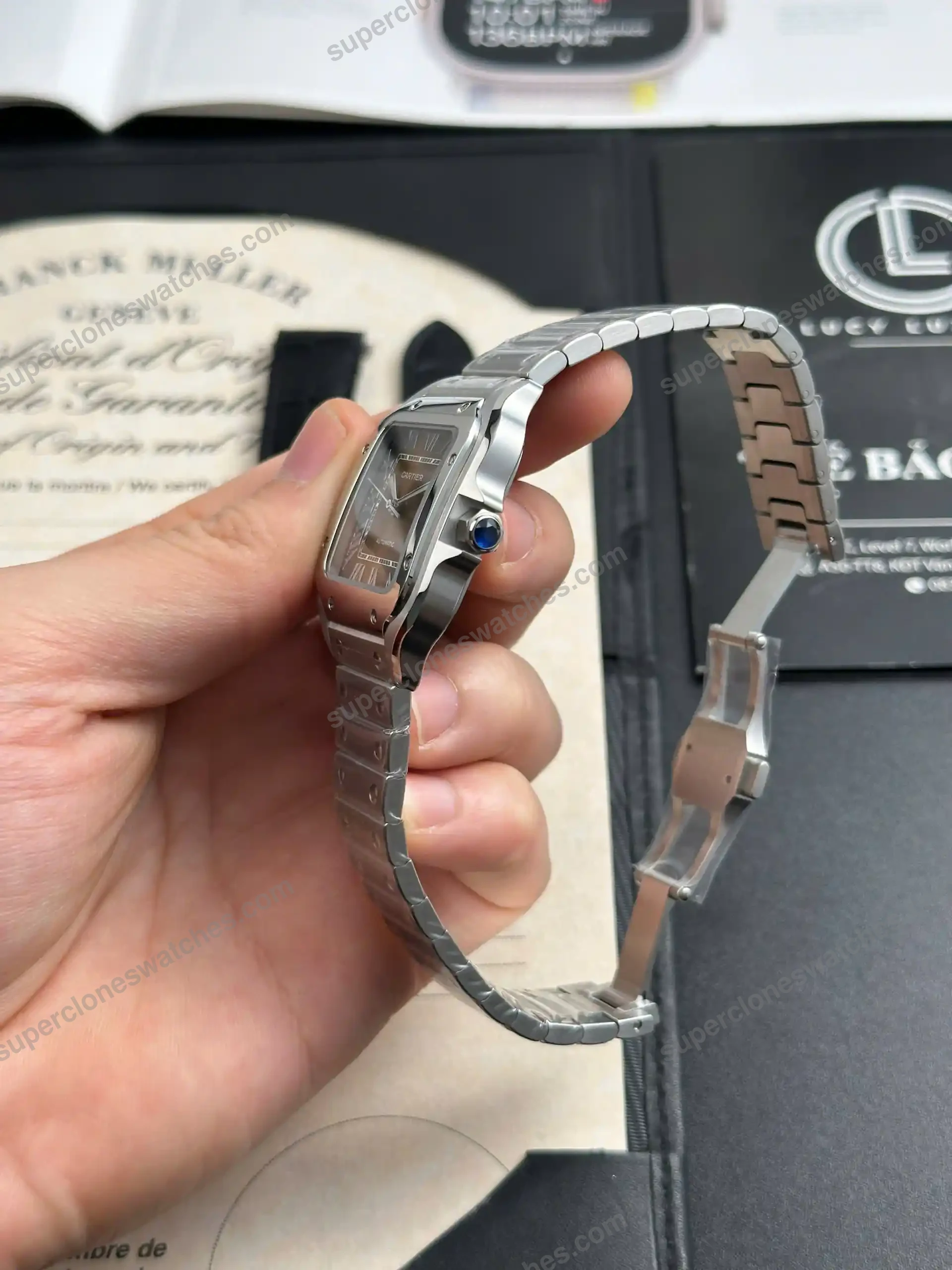 Super-Clone-Cartier-Santos-De-Cartier-Chocolate-Dial-WSSA0065-35.5mm-7