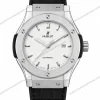 Super-Clone-Hublot-Classic-Fusion-Silver-White-Dial-Black-Leather-Strap