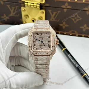 Super-Clone-Cartier-Santos-de-Cartie-Larger-Full-Diamond-Rose-Gold-39.8mm-–-Ha-1