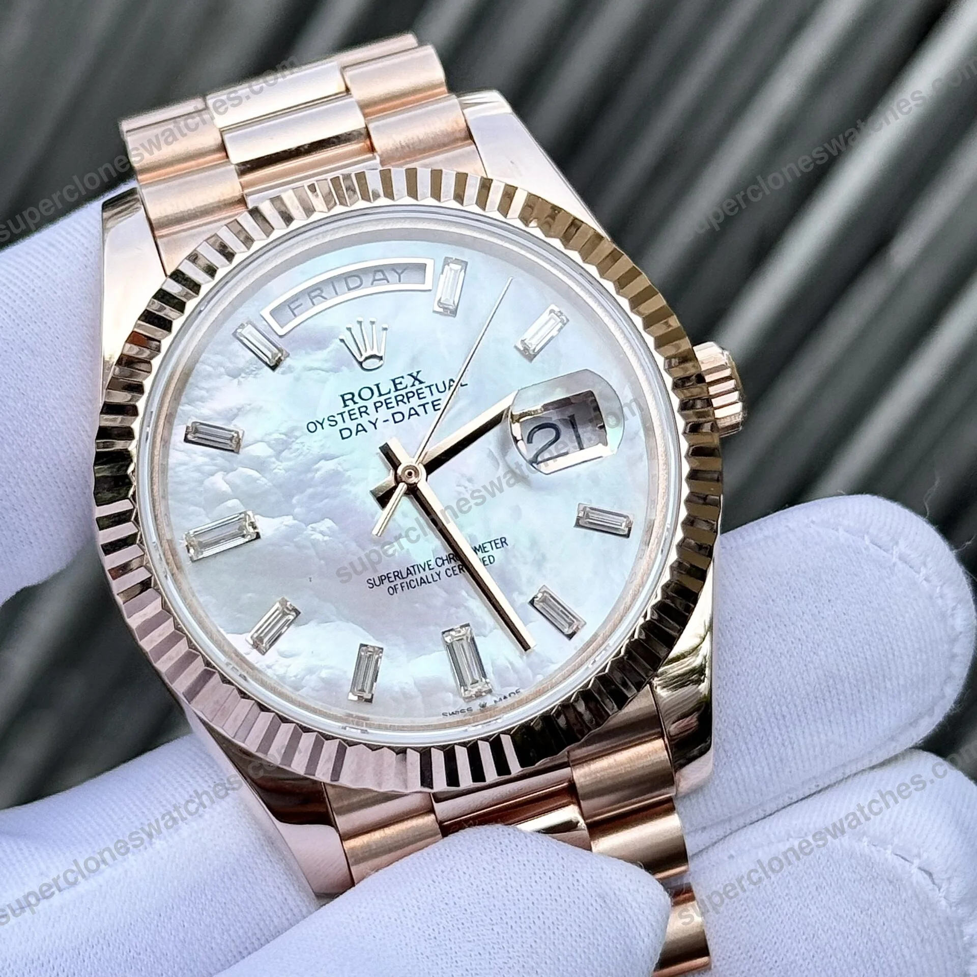 Super-Clone-Rolex-Day-Date-White-Mother-of-Pearl-Diamond-Dial-128235-0078-36-mm-12