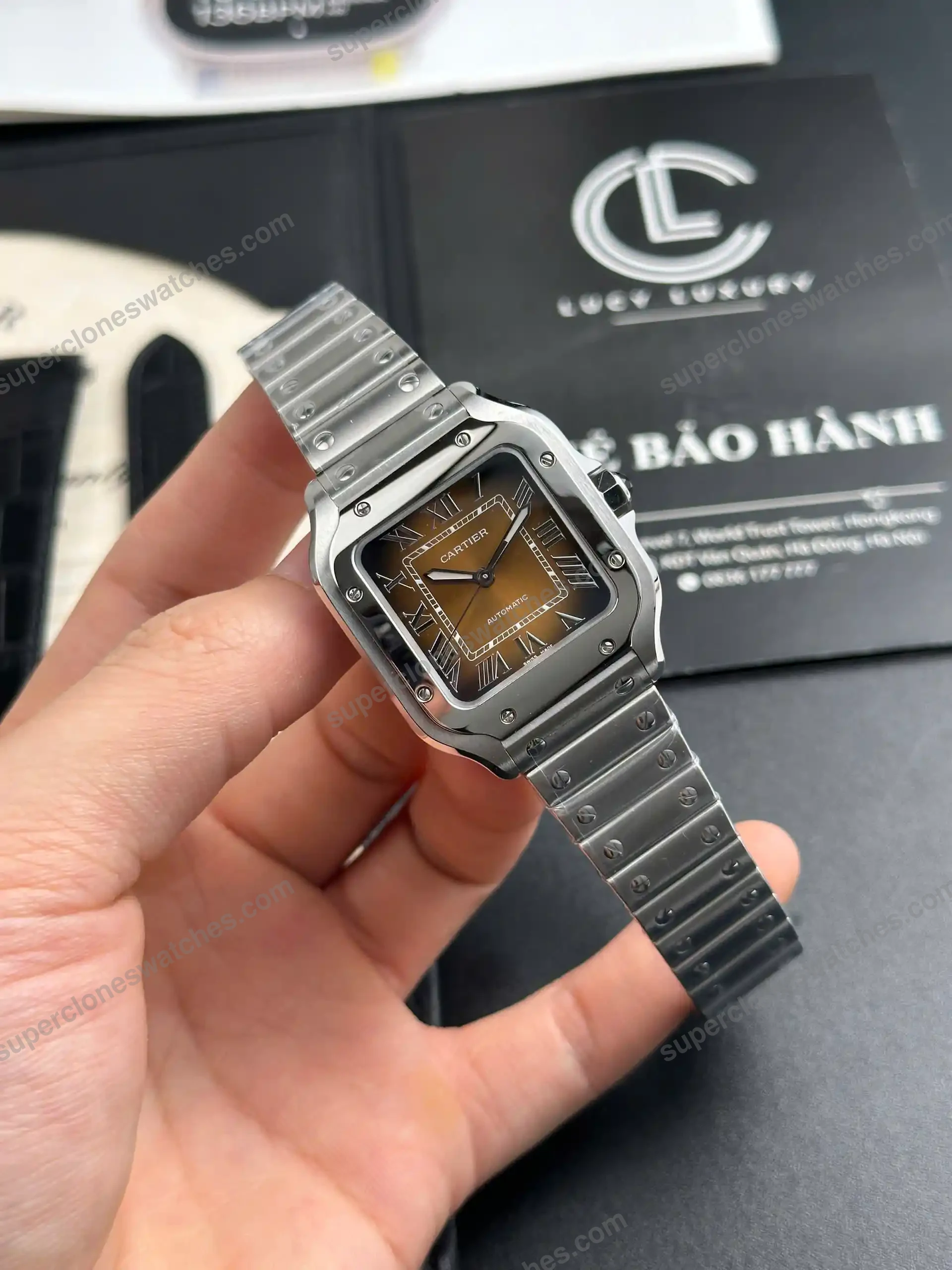 Super-Clone-Cartier-Santos-De-Cartier-Chocolate-Dial-WSSA0065-35.5mm-4
