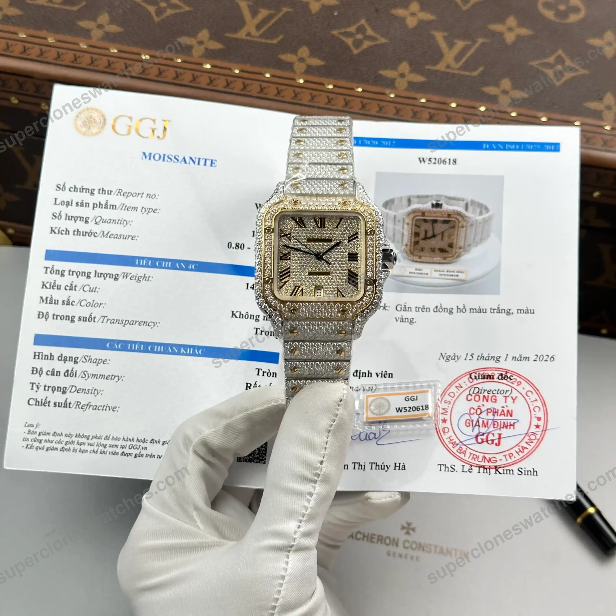 Super-Clone-Cartier-Santos-de-Cartie-Larger-Full-Diamond-Demi-Yellow-Gold-39.8mm-2
