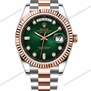 Reduced-Rolex-Day-Date-Two-Tone-Green-Diamond-Dial-Oyster-Bracelet