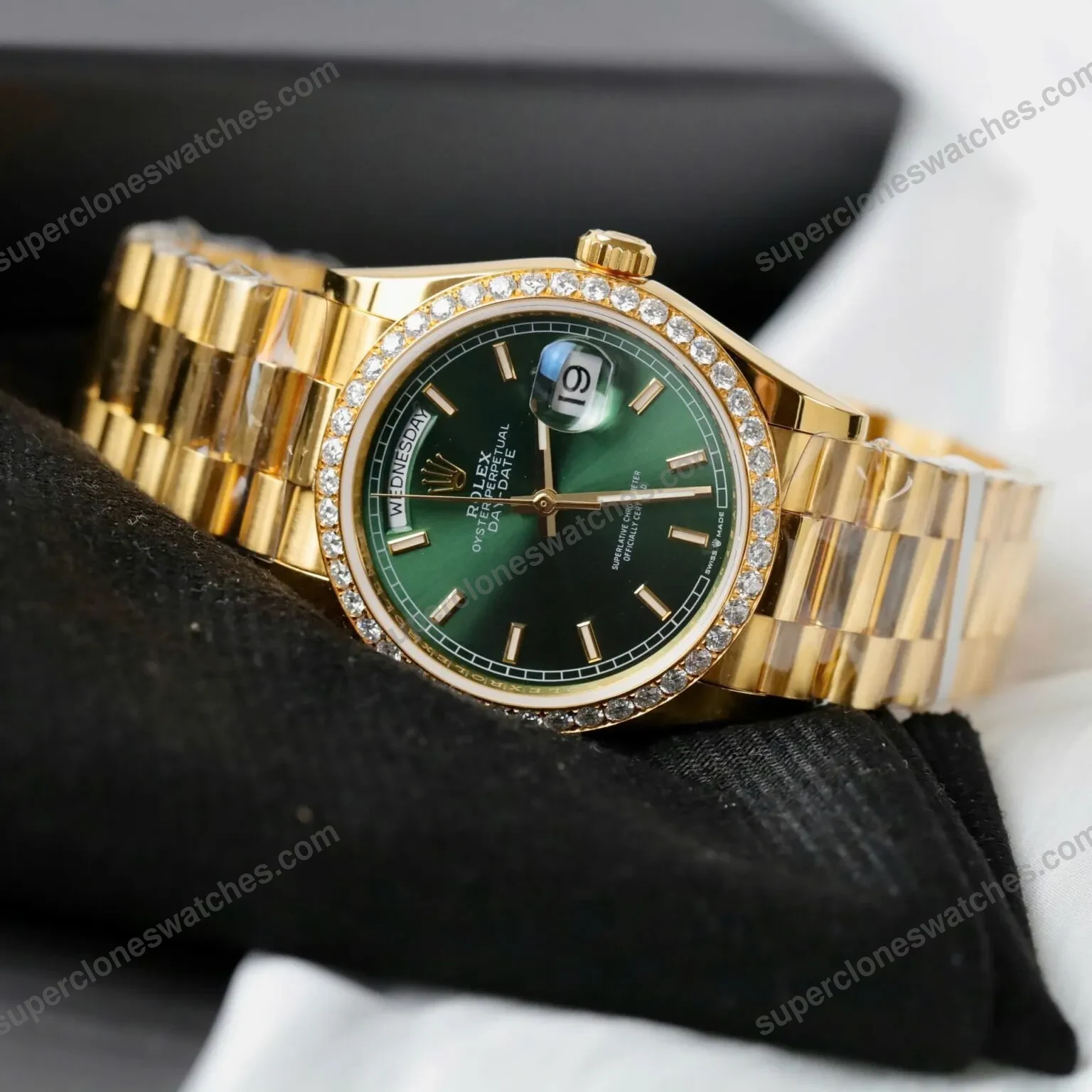 Super-Clone-Rolex-Day-Date-Bright-Green-Diamond-Dial-128398tbr-0035-36-mm-4