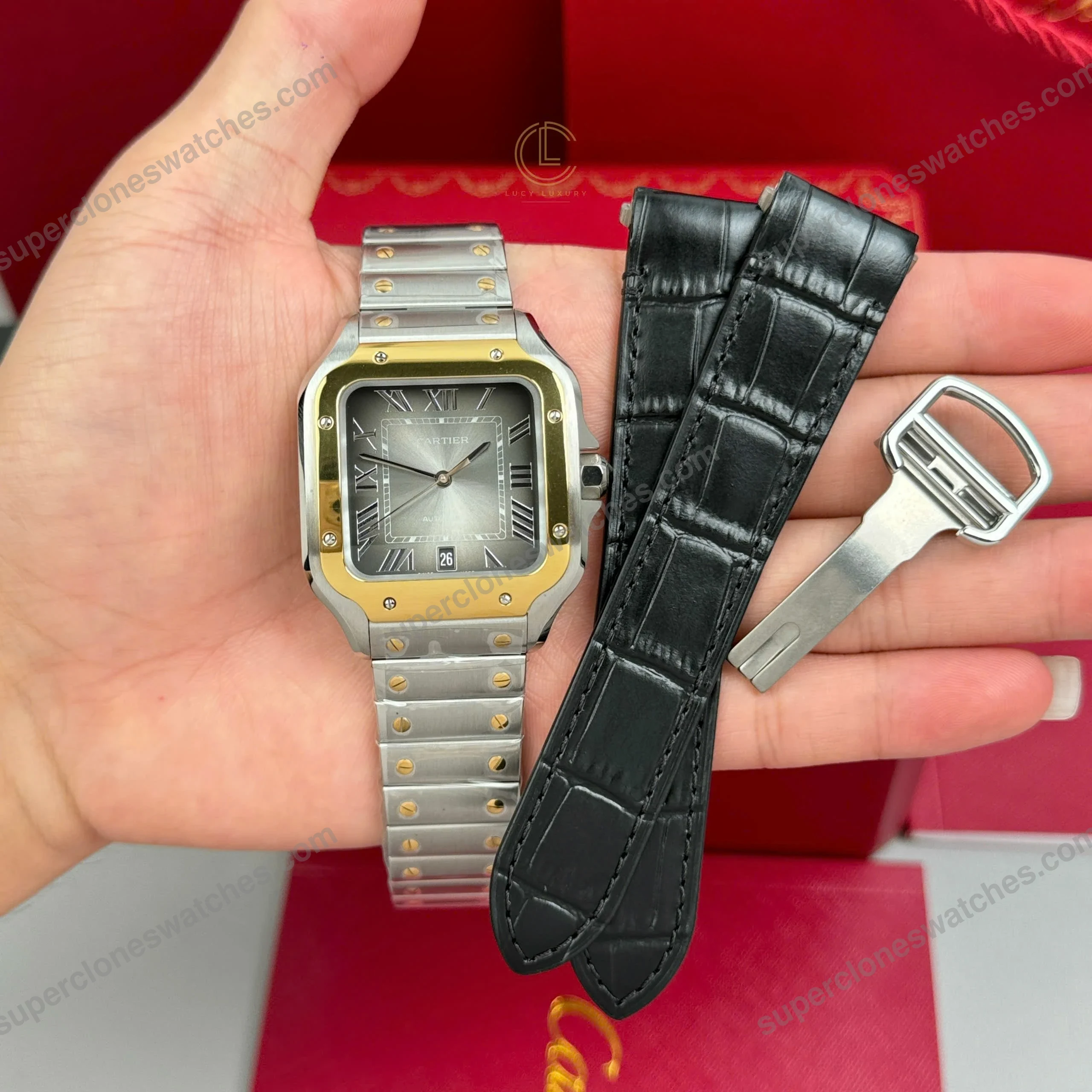 Super-Clone-Cartier-Santos-De-Cartier-CRW2SA0030-Demi-Yellow-Gold-2