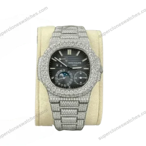 Super-Clone-Patek-Philippe-Nautilus-57121A-40mm-Blue-Dial-Full-Moissanite-Hongk-1