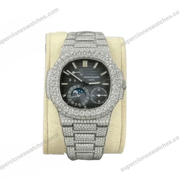 Super-Clone-Patek-Philippe-Nautilus-57121A-40mm-Blue-Dial-Full-Moissanite-Hongk-1