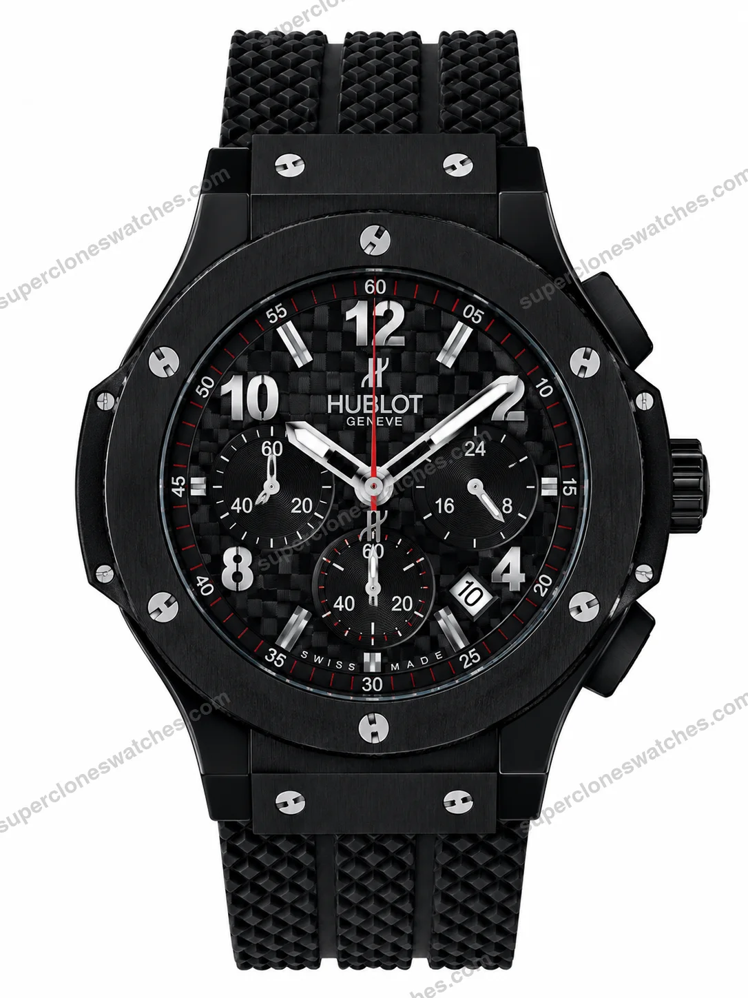 Super-Clone-Hublot-Big-Bang-Black-Carbon-Dial-Chronograph-Rubber-Strap