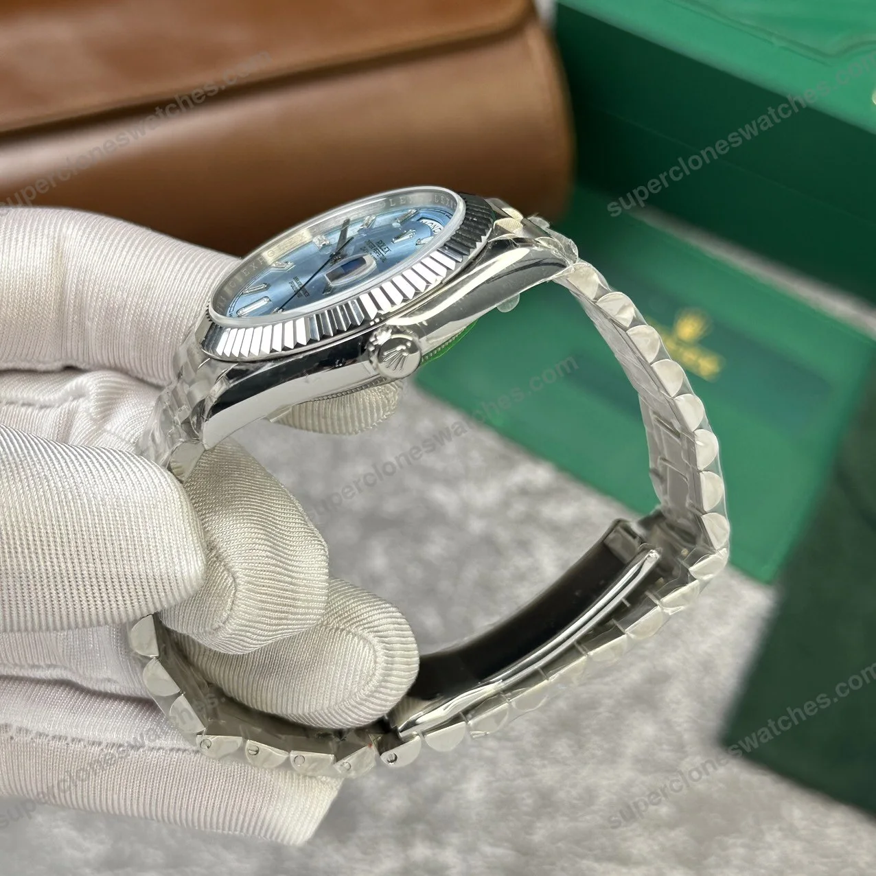 Super-Clone-Rolex-Day-Date-Ice-Blue-Diamond-Dial-228236-0006-40-mm-5