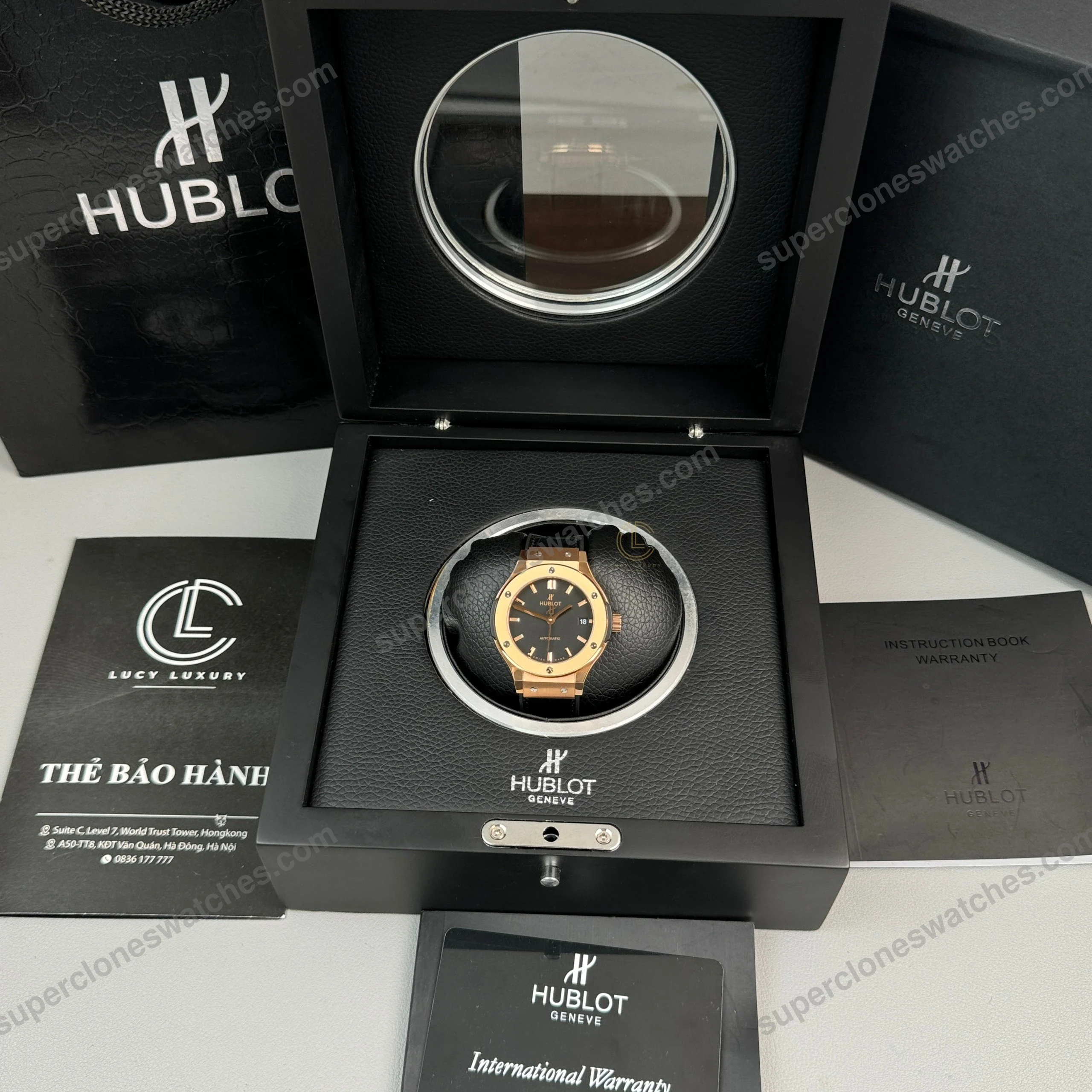 Super-Clone-Hublot-Classic-Fusion-Rose-Gold-Titanium-38mm-Black-Dial-Unisex-Size-9