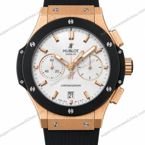 Super-Clone-Hublot-Big-Bang-Rose-Gold-White-Dial-Chronograph-Rubber-Strap