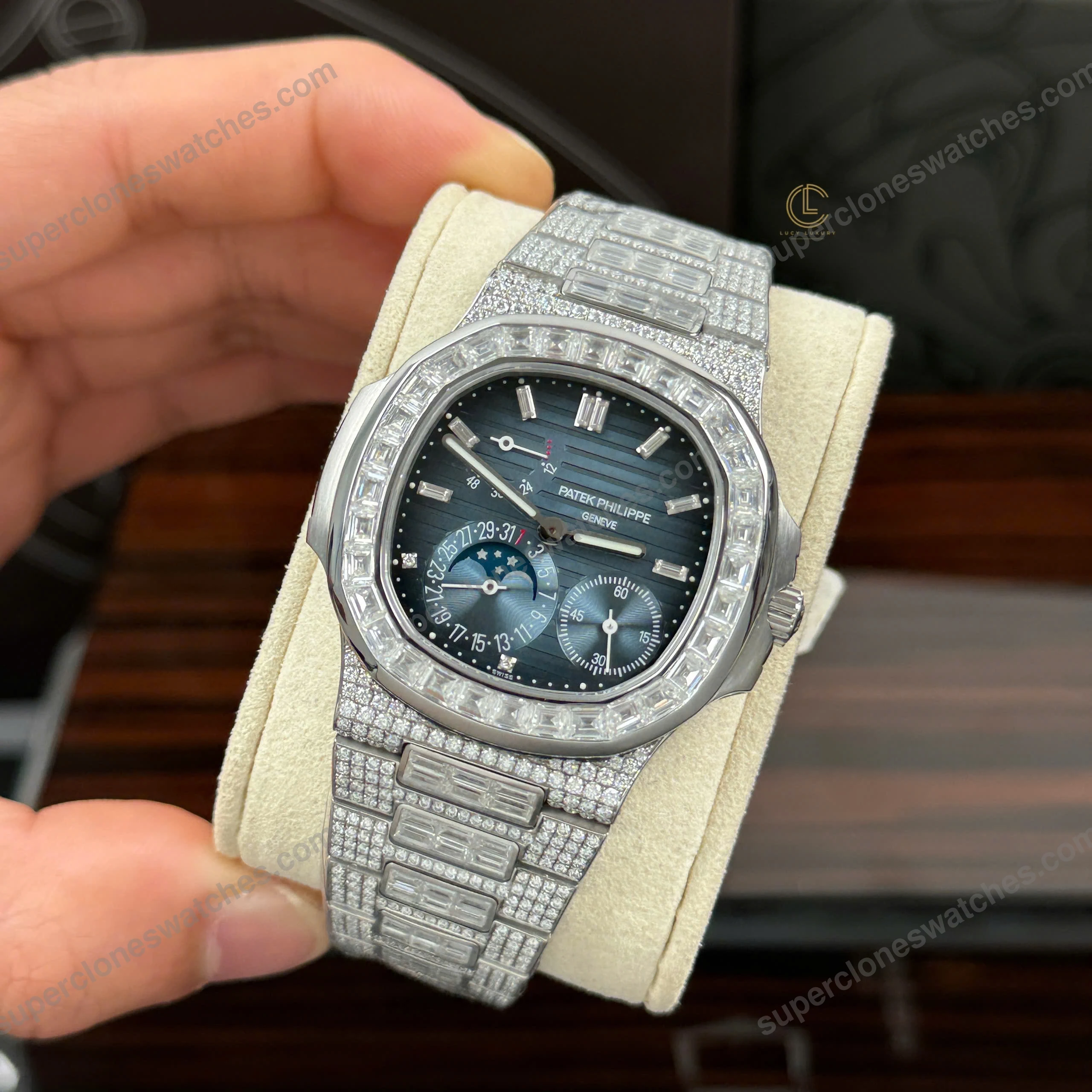 Super-Clone-Patek-Philippe-Nautilus-57121A-40mm-Custom-Full-Moissanite-Baguette-4