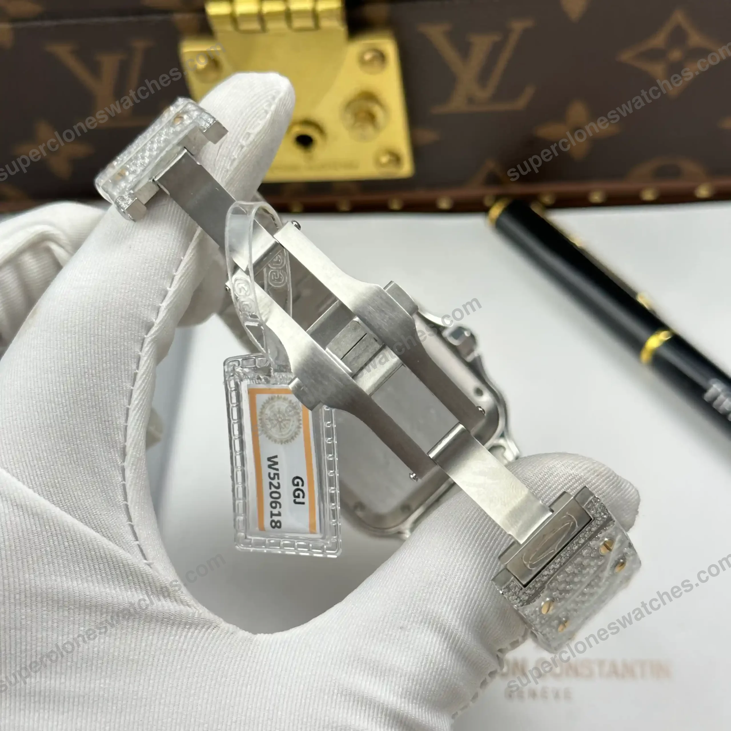 Super-Clone-Cartier-Santos-de-Cartie-Larger-Full-Diamond-Demi-Yellow-Gold-39.8mm-9