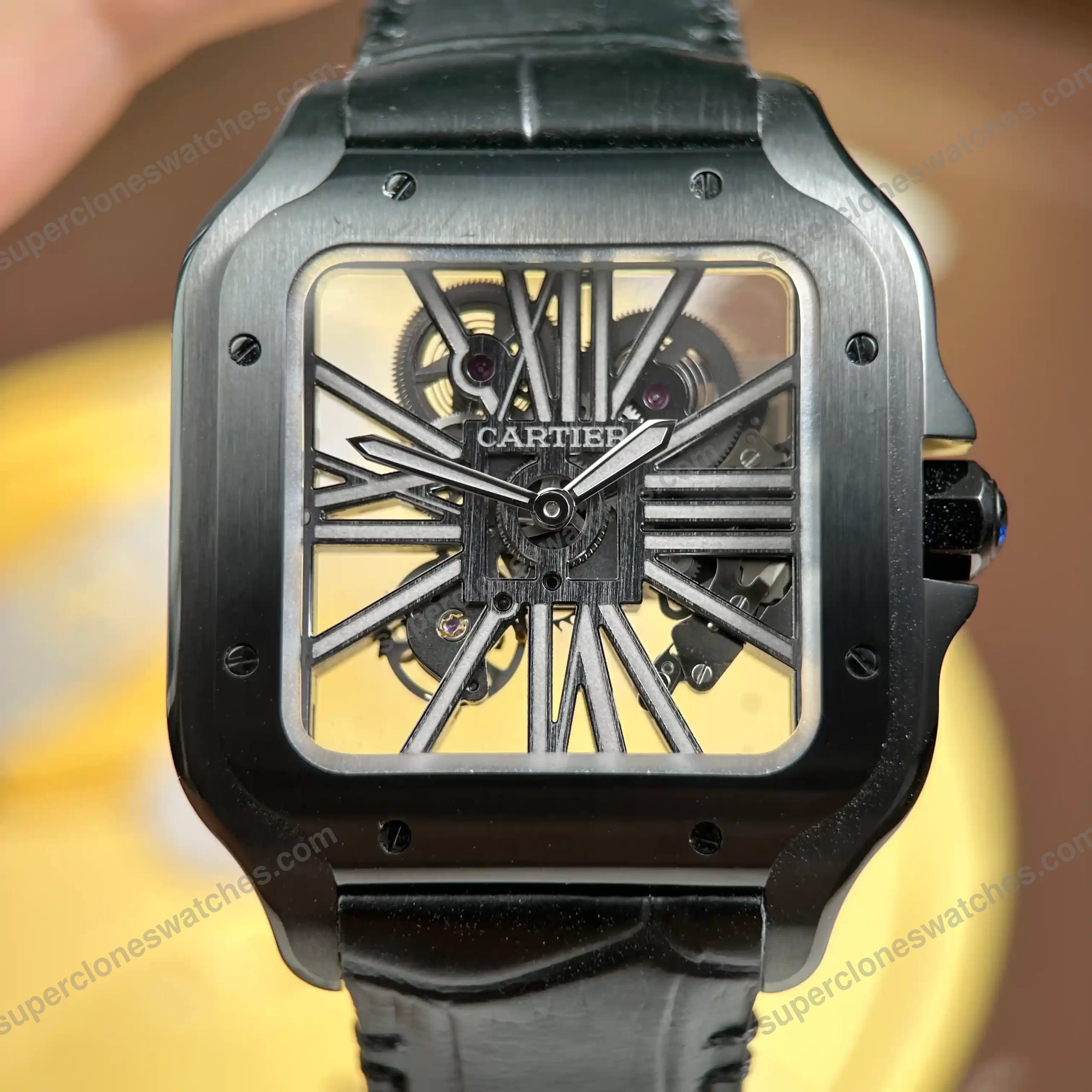 Super-Clone-Cartier-Santos-Large-Skeleton-Black-39mm-4