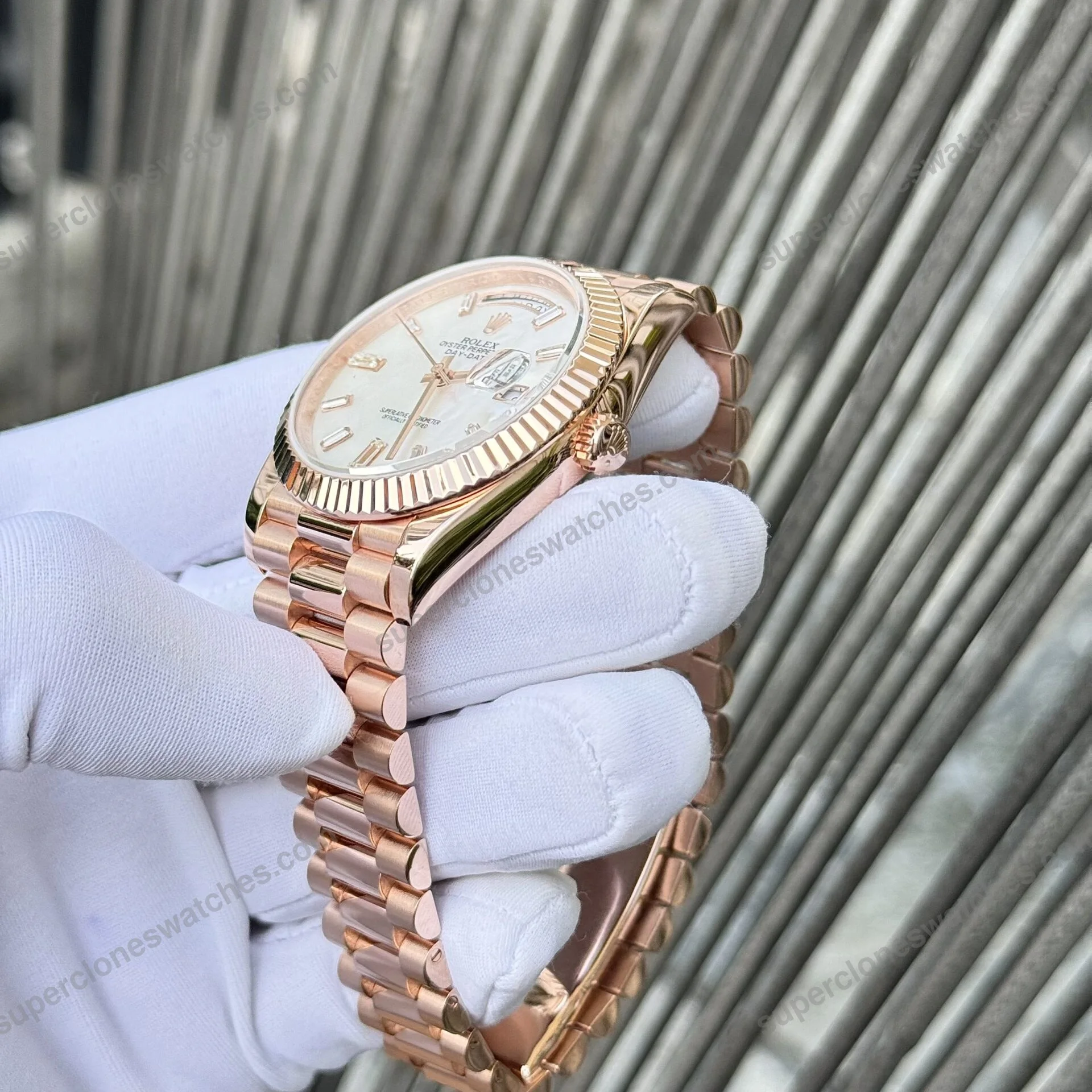 Super-Clone-Rolex-Day-Date-White-Mother-of-Pearl-Diamond-Dial-128235-0078-36-mm-6