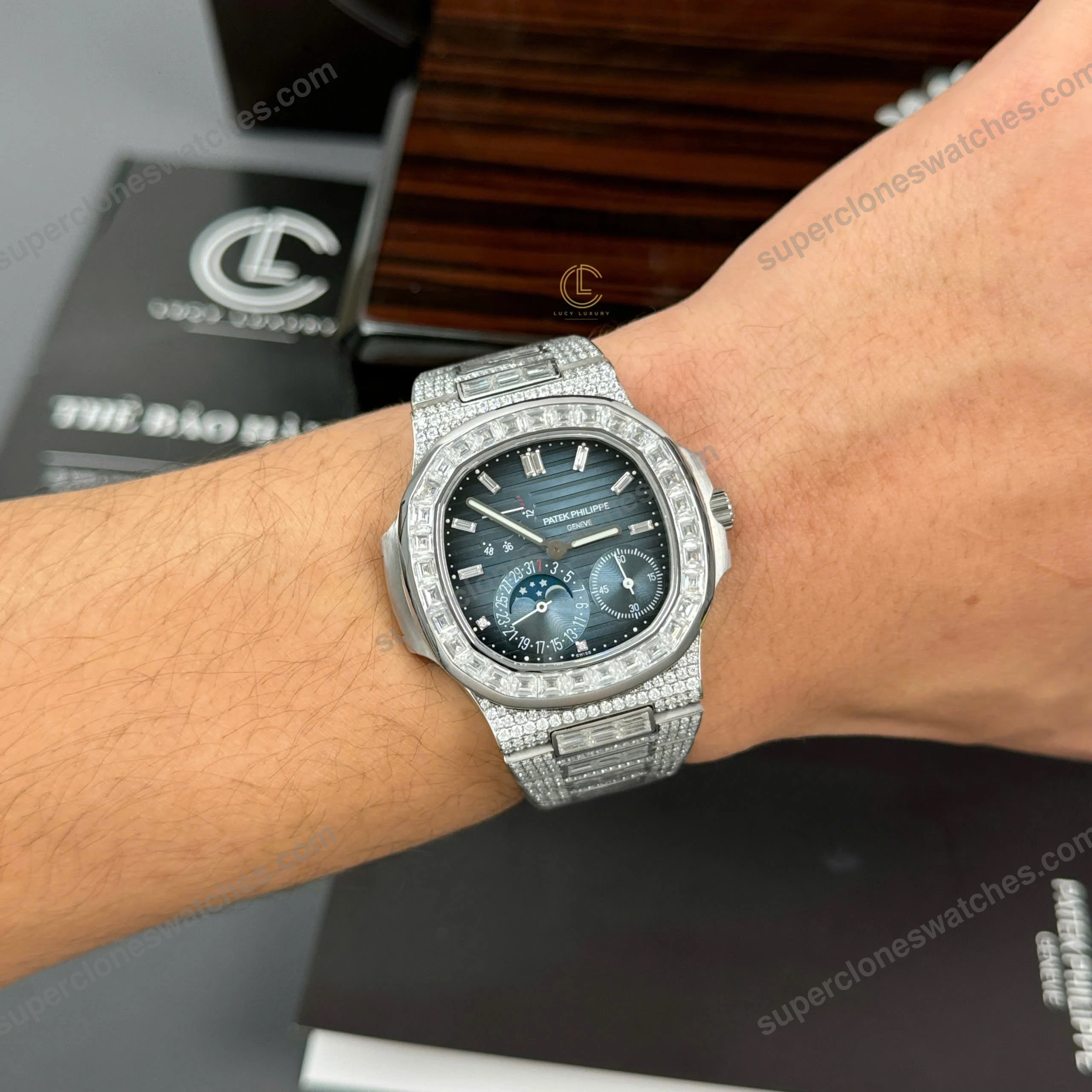 Super-Clone-Patek-Philippe-Nautilus-57121A-40mm-Custom-Full-Moissanite-Baguette-6