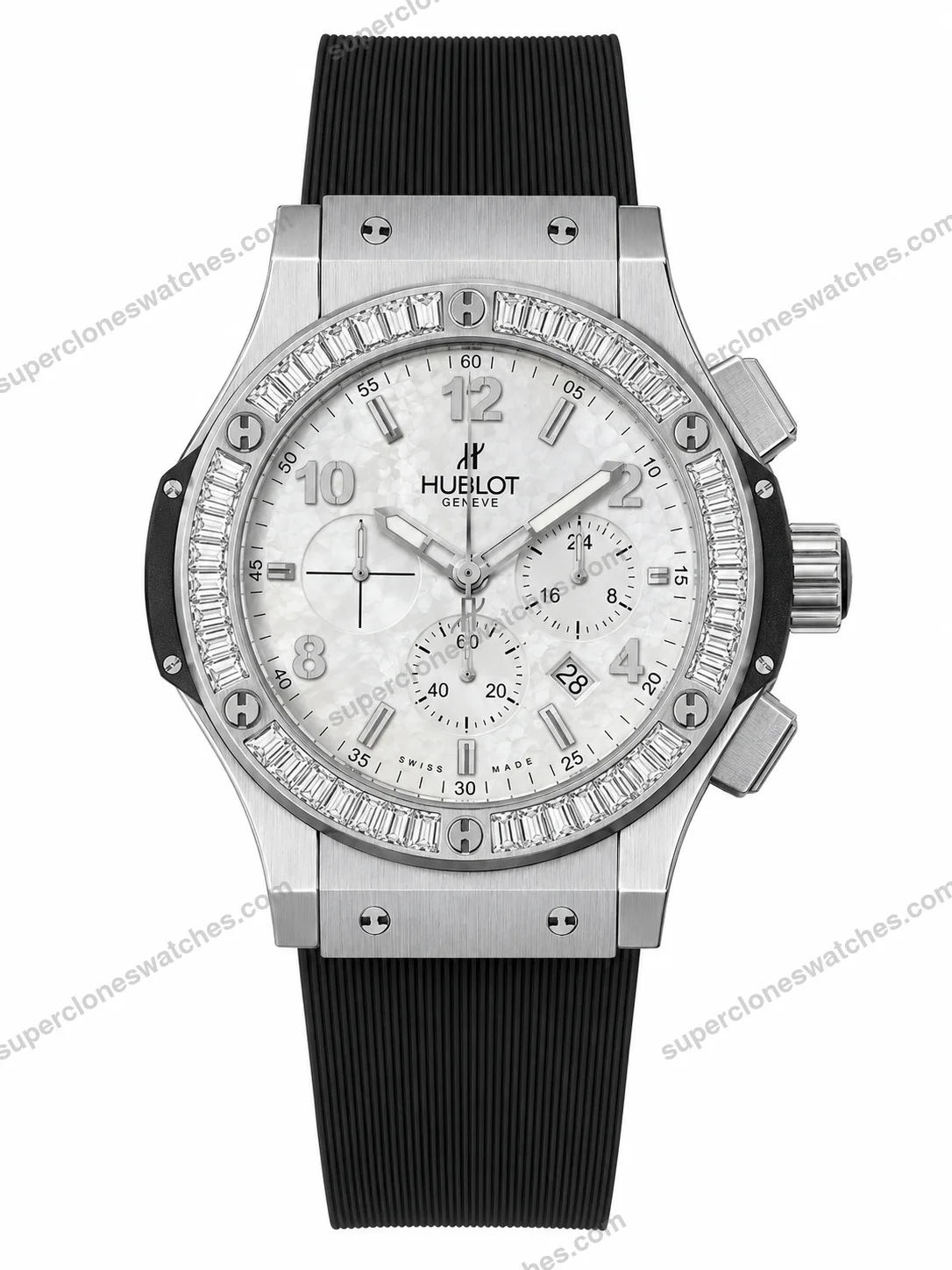 Super-Clone-Hublot-Big-Bang-Silver-White-Diamond-Bezel-Rubber-Strap